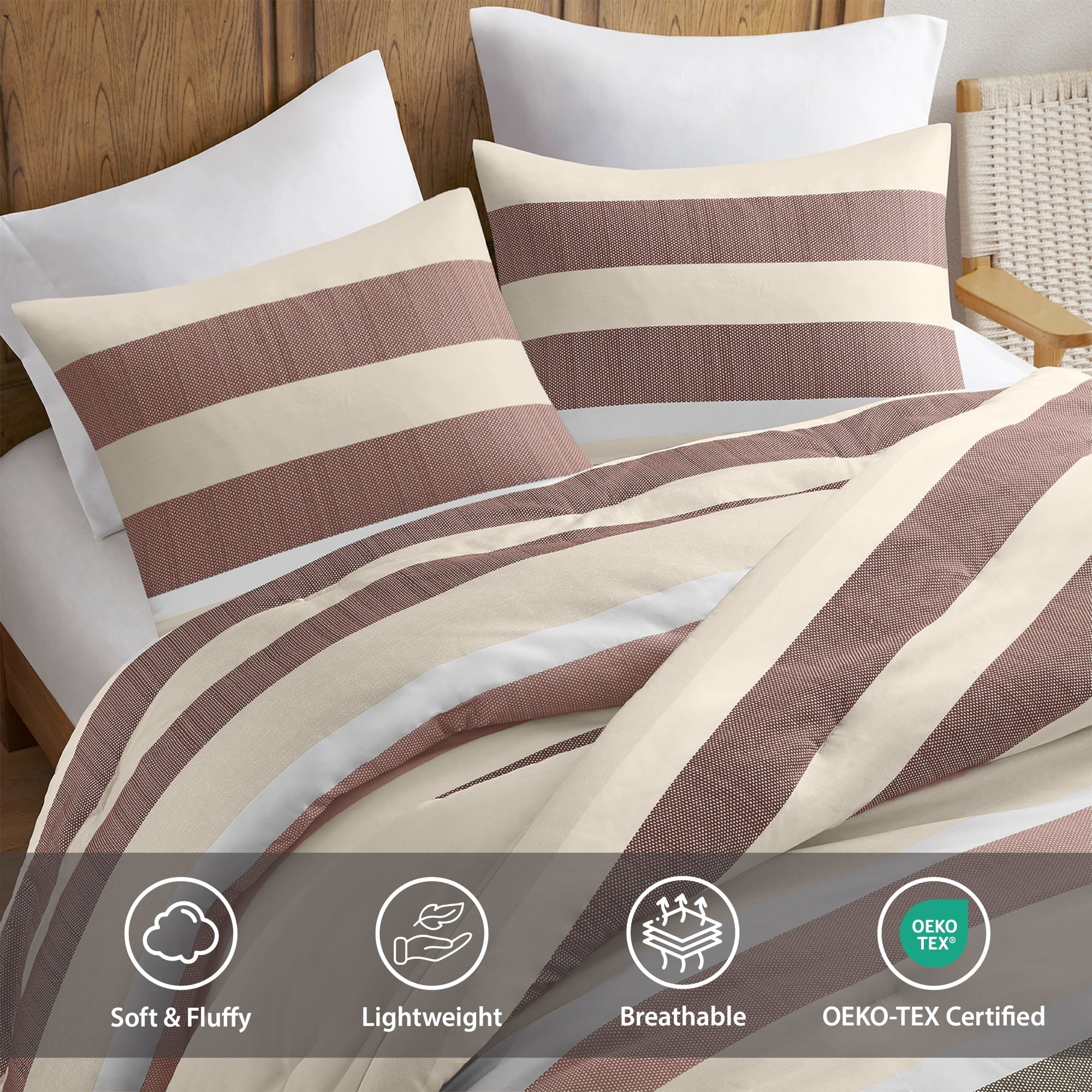 Heavyweight Warmth 2-Piece Comforter Sets, Reversible Striped Comforter Set for Dorm, Lightweight All Season Bedding Set with Pillow Sha... - Hypoallergenic Ultra-Fluffy Quilt for Winter Detail