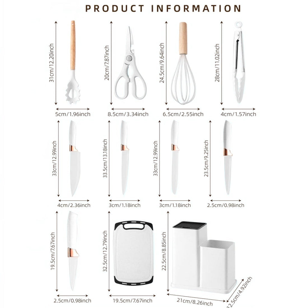 Durable Steel Kitchen Utensils Set for Cooking, 11 Cooking Utensils, 6 Knife set Beige,3 Utensil Sets,utensilios de cocina - Professional Kitchen Tool for Culinary Enthusiasts Detail
