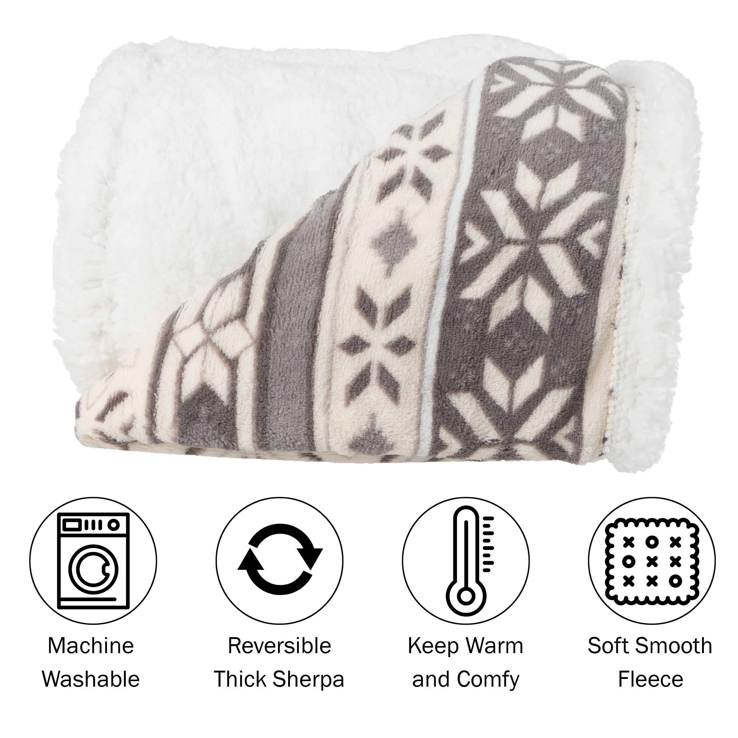 Super Soft Flannel 50x60-Inch Machine Washable Fleece Blanket with Snowflakes - Cozy Fleece Throw Blanket for Couch & Bed Detail