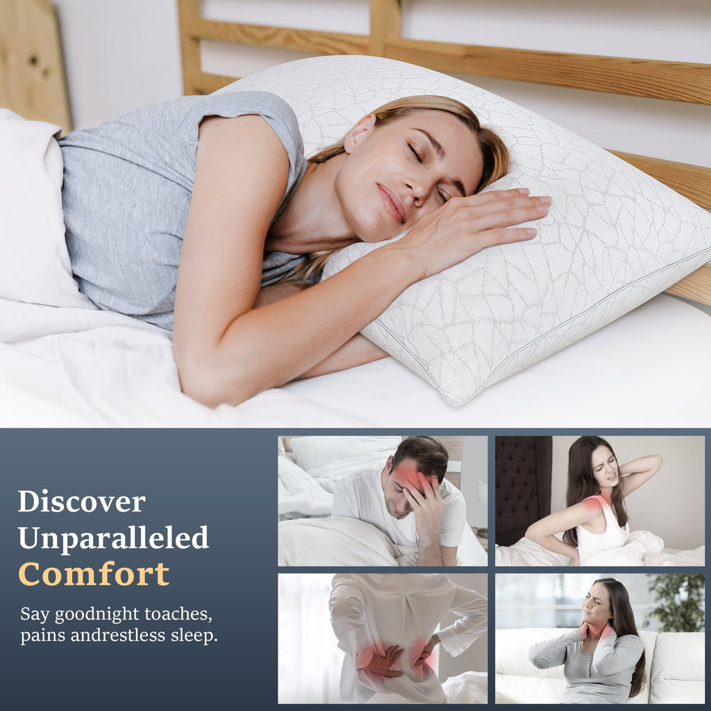 Ergonomic Memory Foam Queen Size Bed Pillows 1-Pack,2.2lb High Quality Down Alternative Filled,3D Breathable Cover,Hotel Collection Pillows... - Orthopedic Shredded Foam Bed Pillow Set Detail