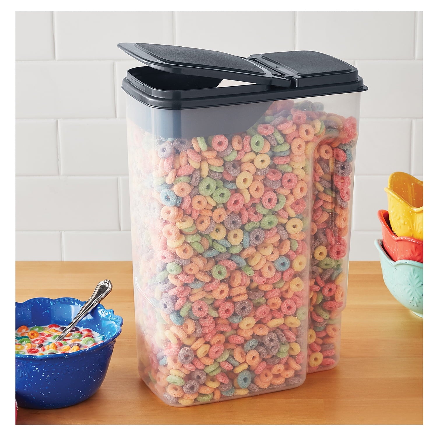 Whimsical Doughnut Plastic Cereal Dispenser with Lid, 32 Cup Airtight Cereal Storage Container for Pantry Organization and Dry Foo... - Fun Food Fidget Cookie Squishable Toy Detail