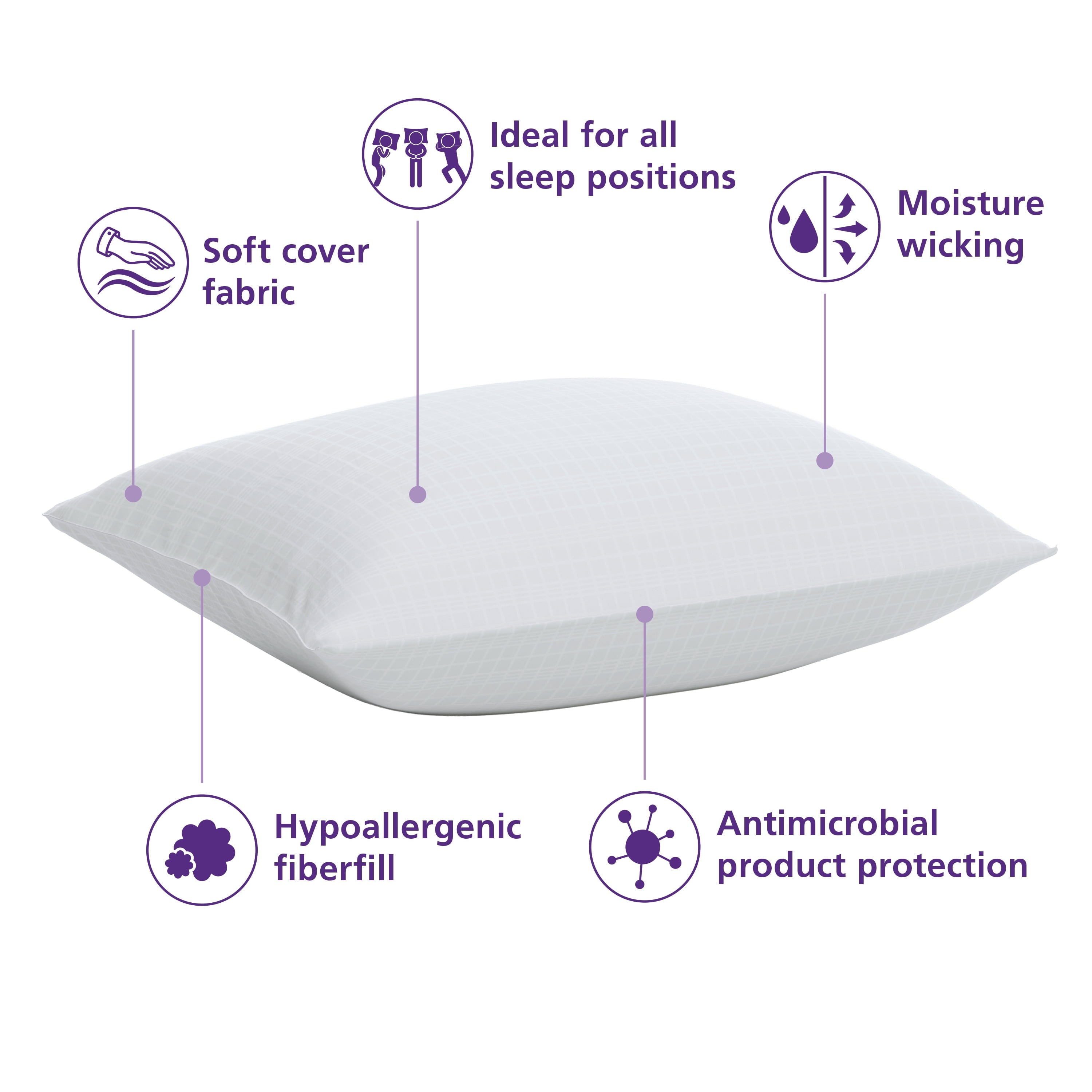 Ergonomic Memory Foam Comfort Complete Bed Pillow, Standard/Queen, White- All Positions Antimicrobial - Orthopedic Shredded Foam Bed Pillow Set Detail