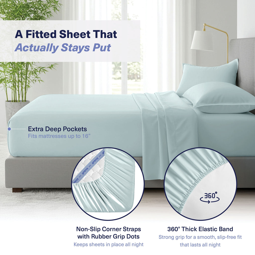 Breathable Luxury Kickoff Viscose Bamboo Sheets Twin Size 3-pc 100% Organic Bamboo Viscose Bed Cooling Sheets Twin Size Set Cool Beddin... - Premium Ultra-Soft Pillowcase Pair for Sleeping Detail