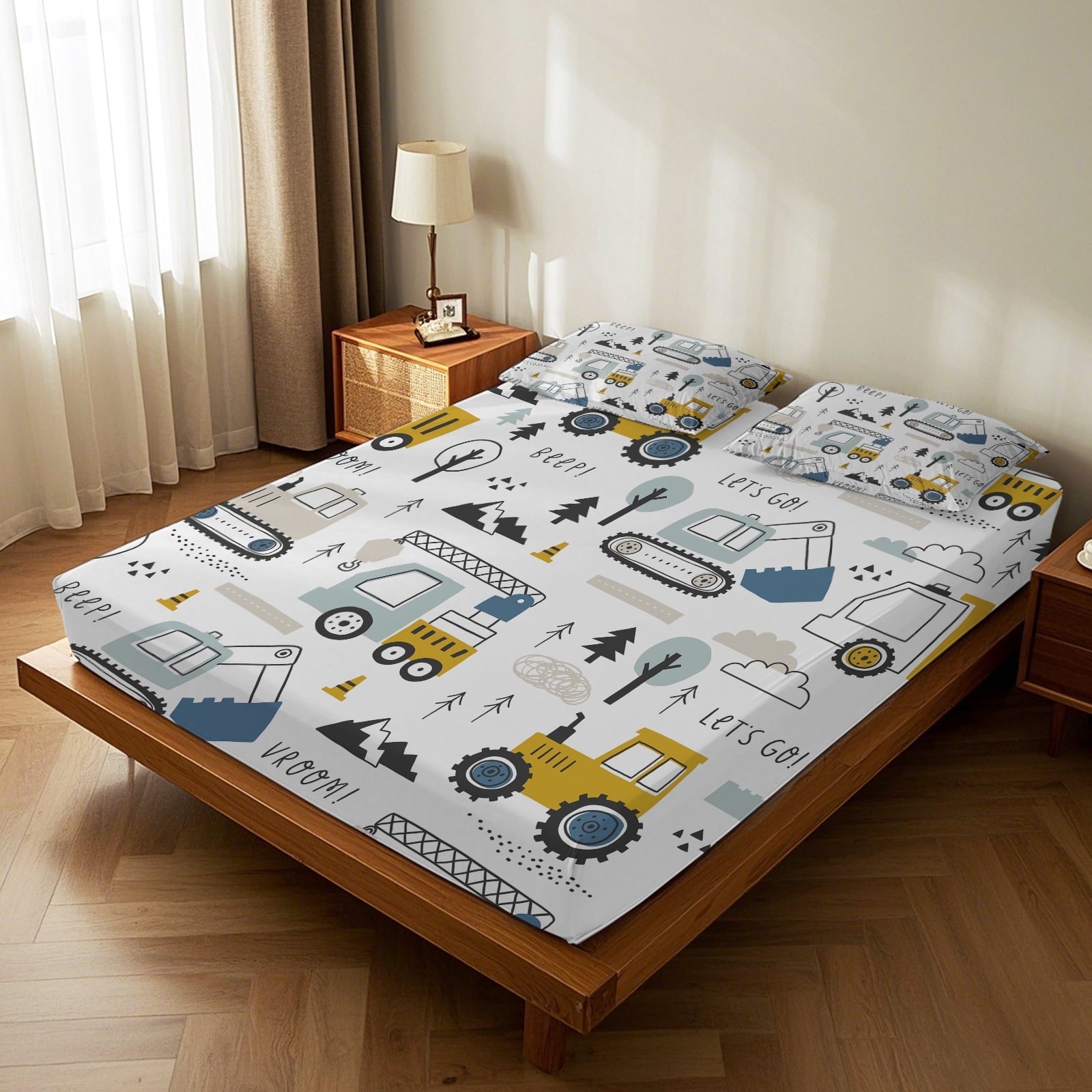 Ultra-Soft Cartoon Excavator Sheet Set for Kids Boys Truck Construction Bedding Set Engineering Vehicle Bed Sheet Sets with 1 Fi... - Luxury Bed Sheet Set with Deep Pockets Detail