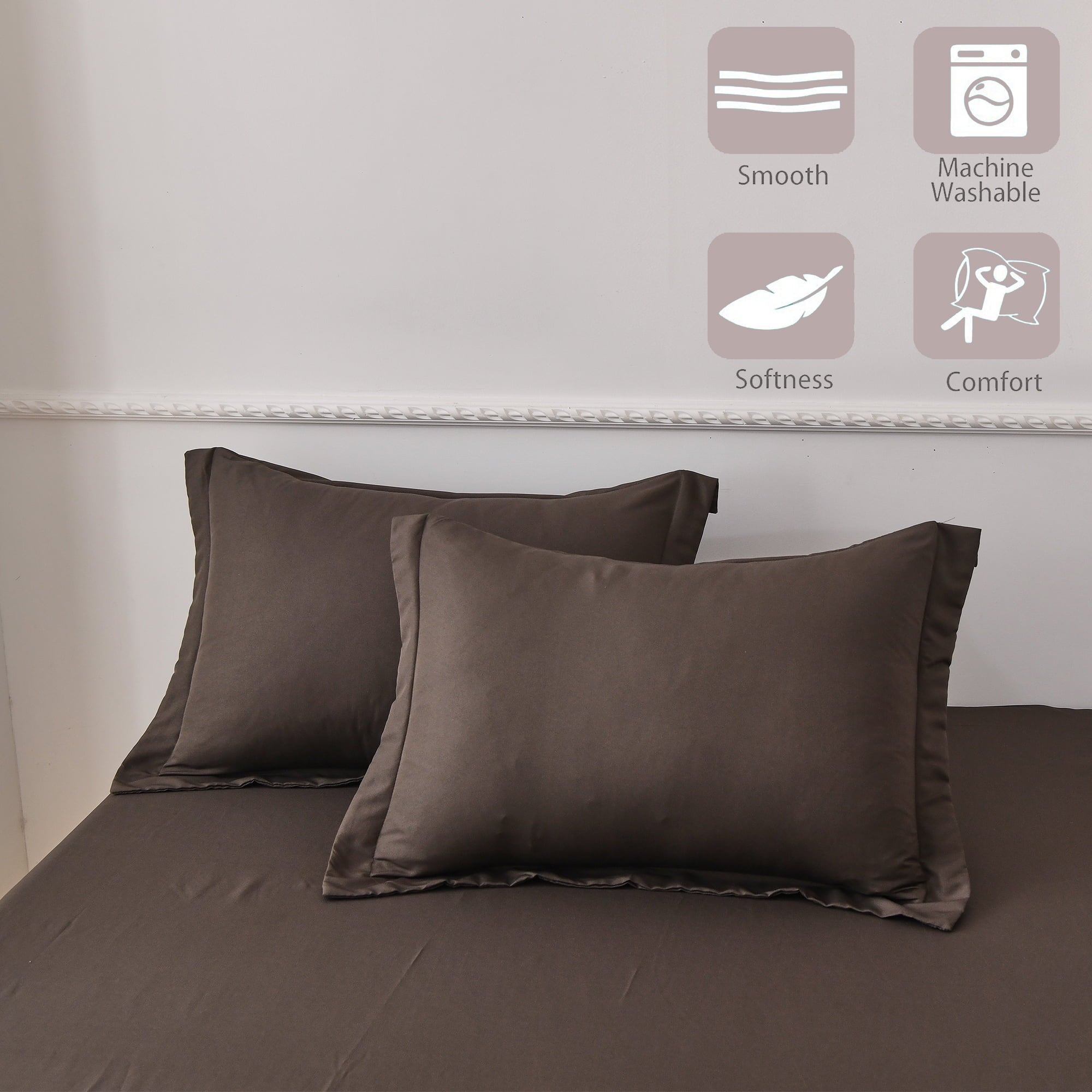 Premium Egyptian Cotton Bed Sheets Set 4 Piece Queen/Full Sheet Set Brown Gray Cotton Blend Fitted Sheet, Flat Sheet & 2 Pillowcases Bedding Set - Cooling Hotel Quality Bedding Sheets and Pillowcases Detail