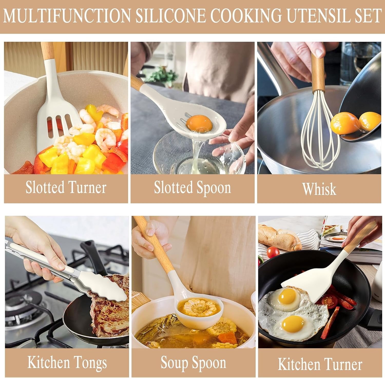 High-Precision Kitchen Cooking Utensils Set, 33 pcs Non-stick Silicone Cooking Kitchen Utensils Spatula Set with Holder, Wooden Hand... - High-Precision Culinary Tool for Baking & Cooking Detail