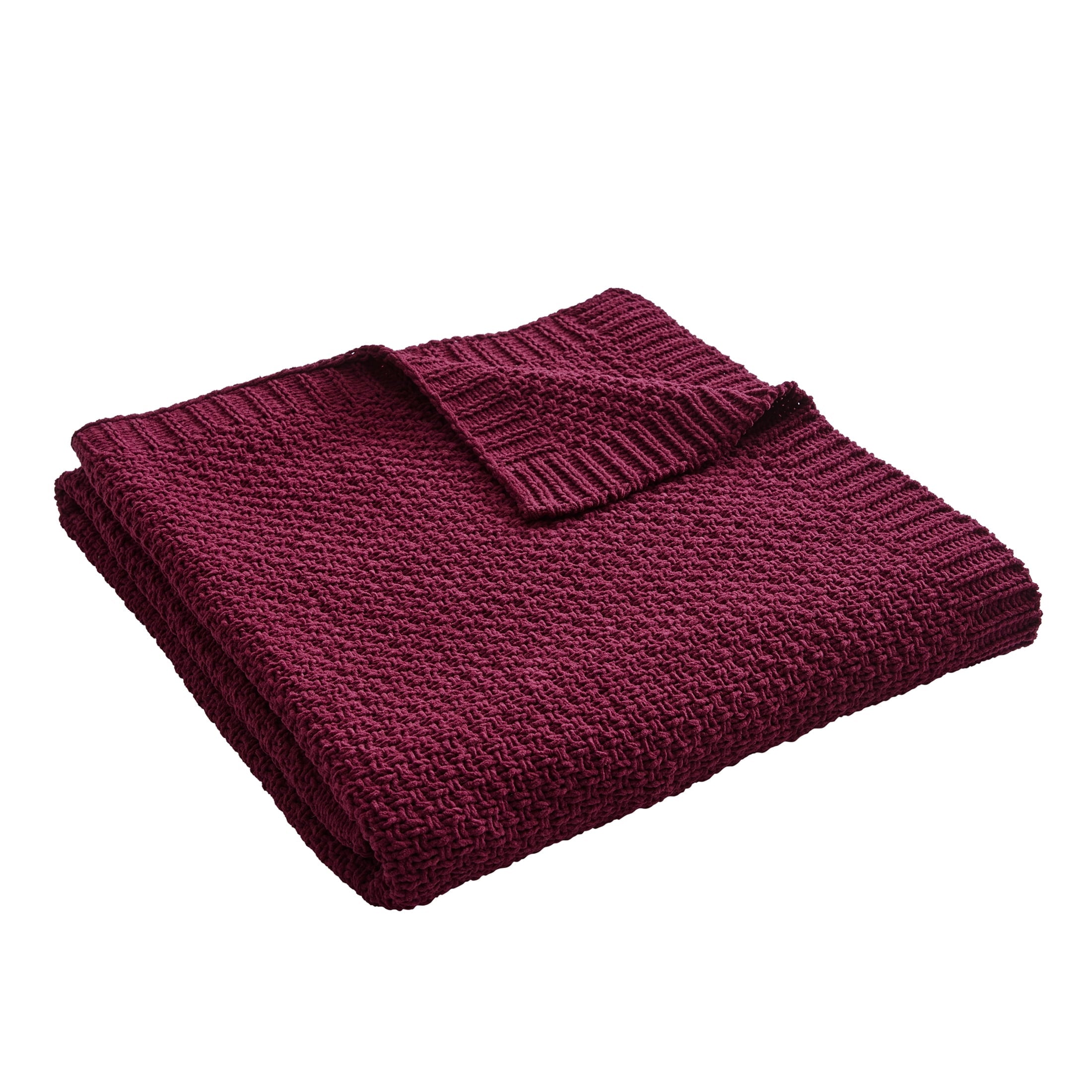 Lightweight Warm Chenille Knit Super Soft Oversized Throw Blanket, Merlot Wine - Luxury Knitted Decorative Throw Blanket with Fringes Detail