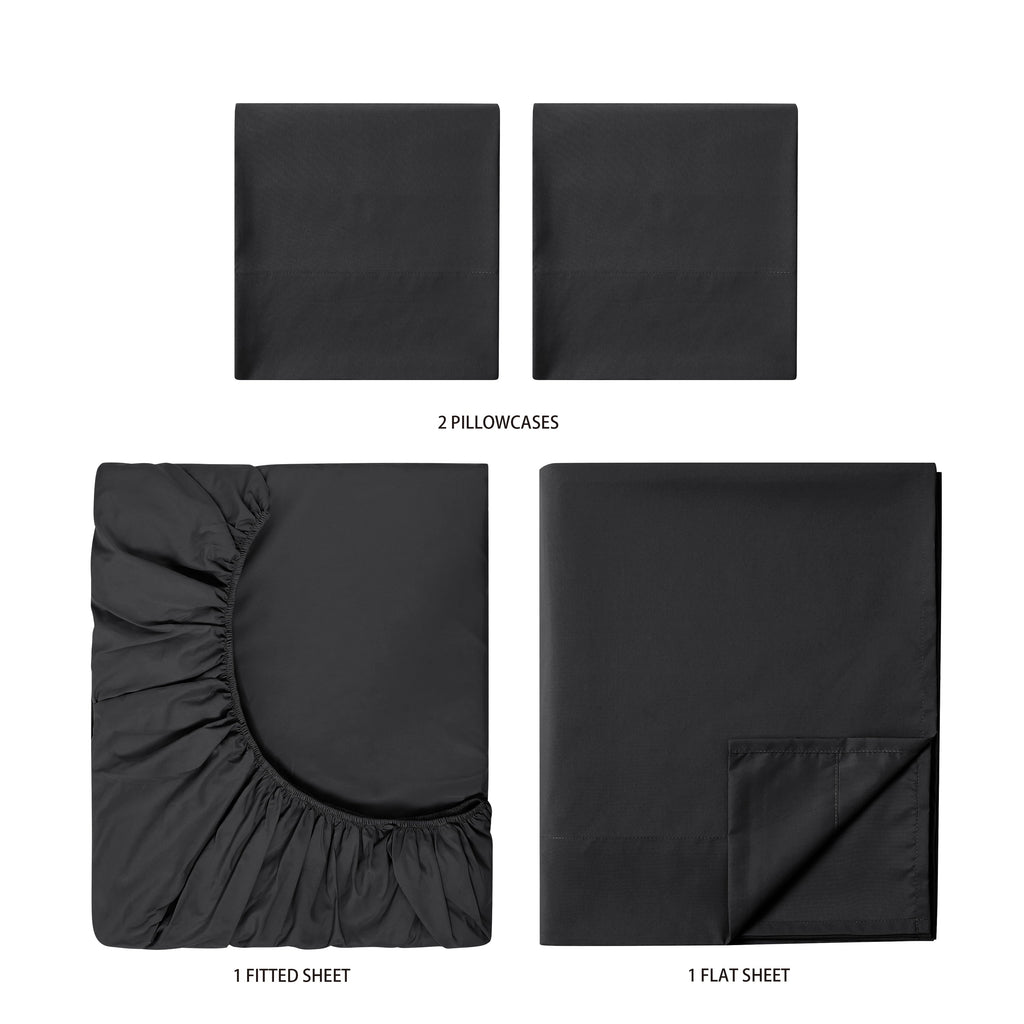 Breathable Luxury Microfiber Bed Sheet Set, Queen, Rich Black, 4 Piece - Breathable Egyptian Cotton Flat & Fitted Sheets Detail