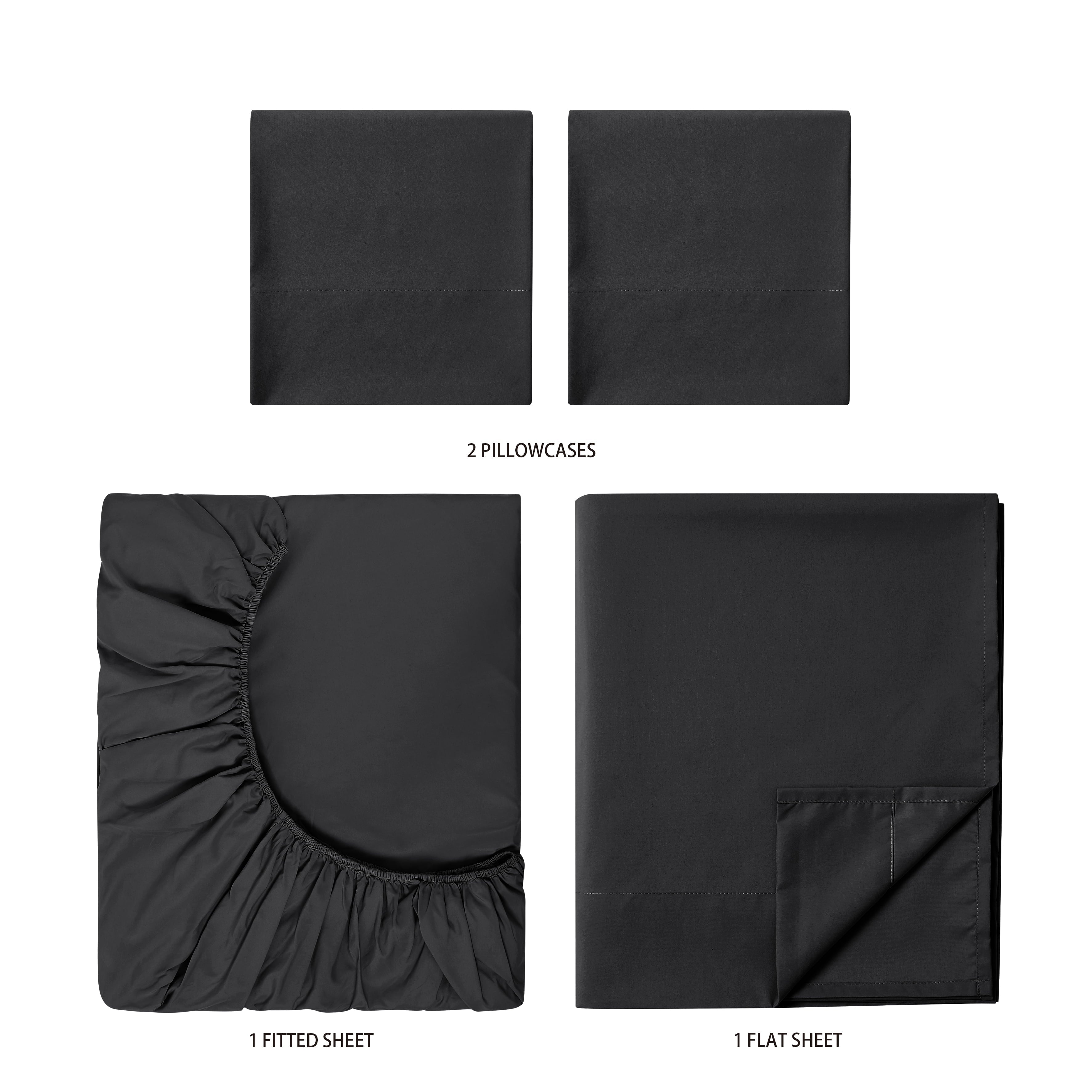 Breathable Luxury Microfiber Bed Sheet Set, Queen, Rich Black, 4 Piece - Breathable Egyptian Cotton Flat & Fitted Sheets Detail