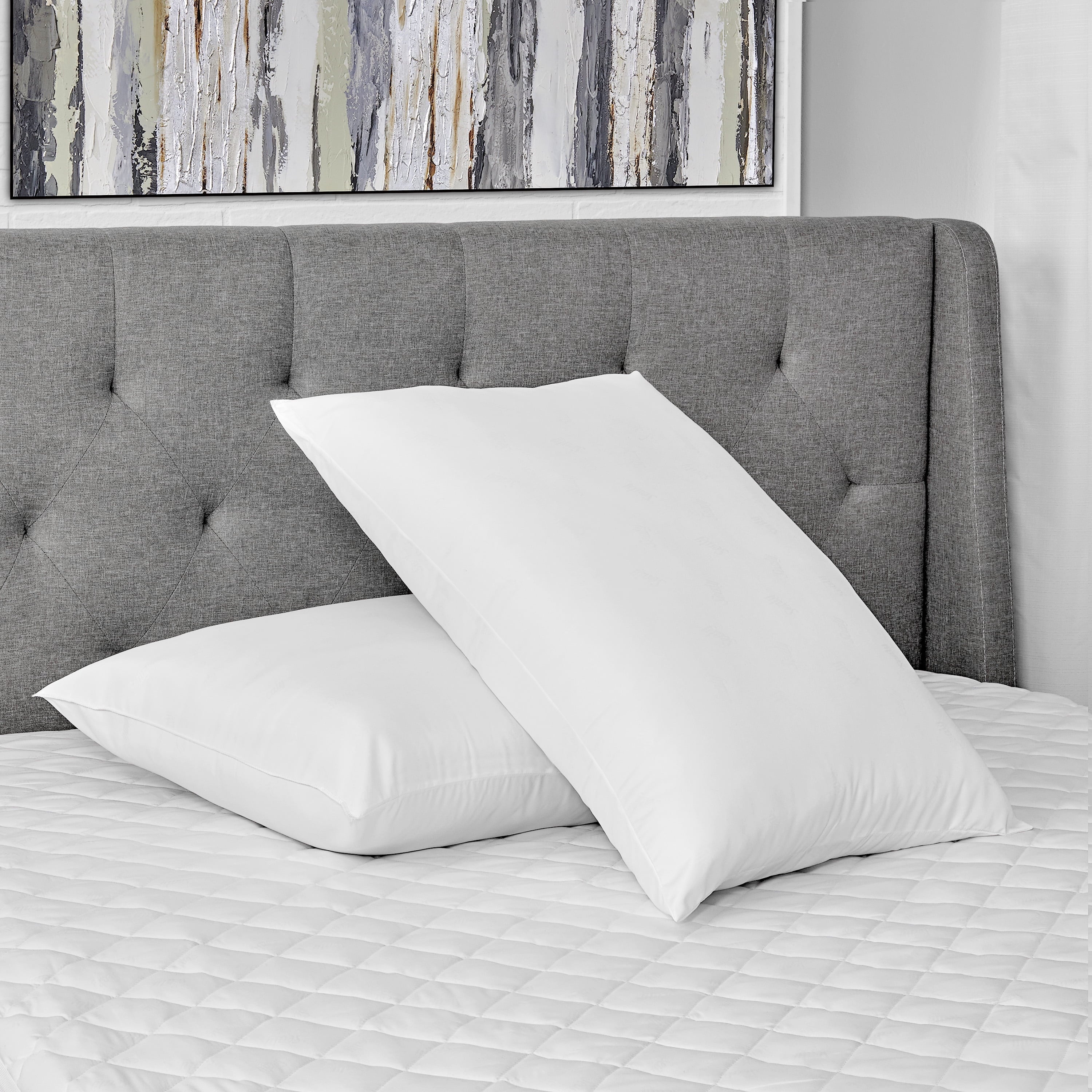 Hotel Collection Cotton Fresh Bed Pillow, S/Q, White- 2 Pack Antimicrobial Allergy Defense Fabric - Orthopedic Shredded Foam Bed Pillow Set Detail