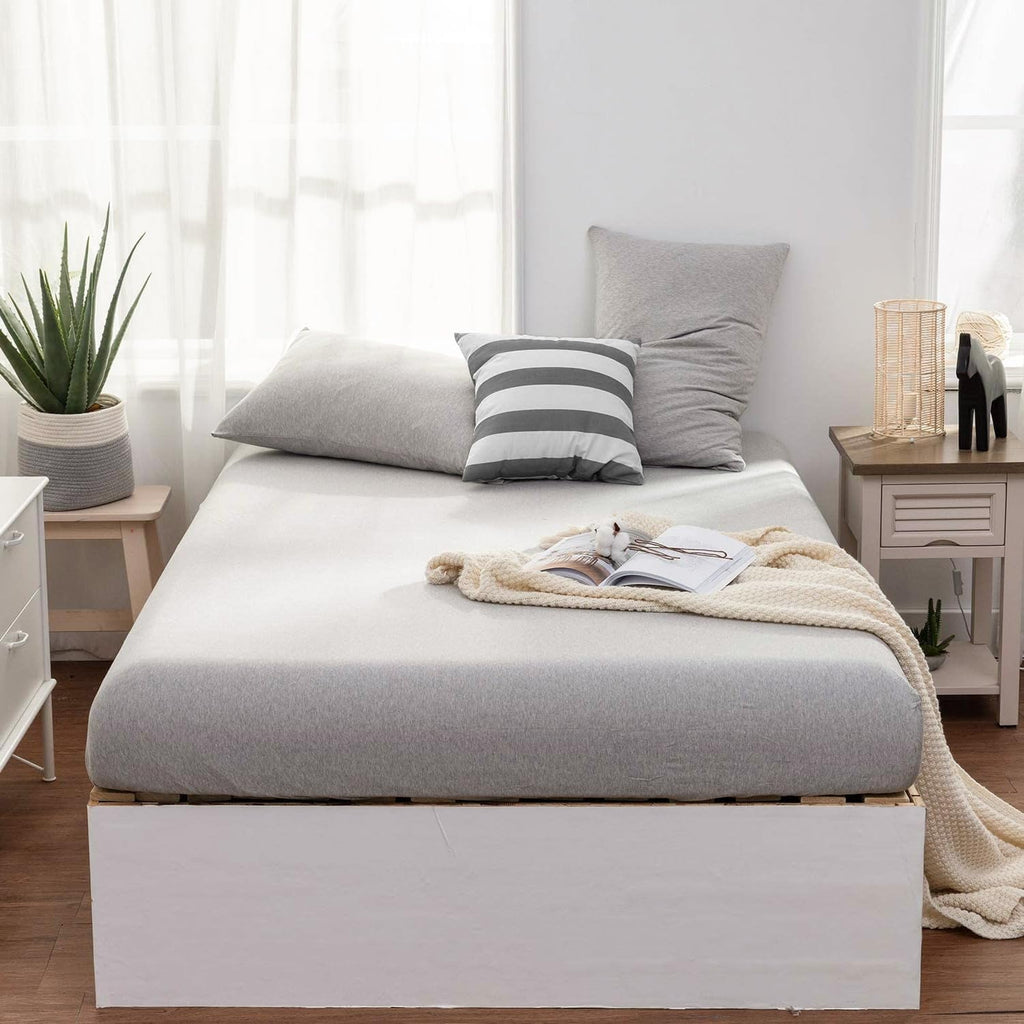 Wrinkle-Resistant Jersey Knit Full Size Sheets 4pc|100% T-Shirt Cotton Blend Super Soft Breathable Jersey Sheets Full Size Bed, Stretch... - Premium Ultra-Soft Pillowcase Pair for Sleeping Detail