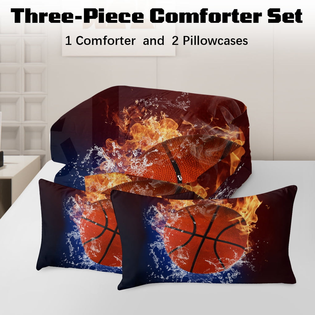 Hypoallergenic Cloud Twin Comforter Set, 3 Pieces Sport Bedding Set for Kids Boys Teens Brushed Microfiber Basketball Comforter Set, 66x90... - Cloud-Like Soft Lightweight Bed Comforter Detail