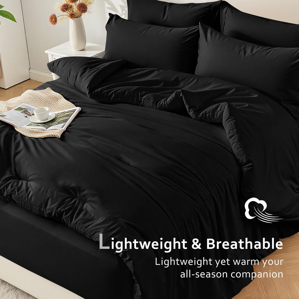All-Season 5-Piece Bed in Bag - Twin Size Comforter Sets, Pillowcases & Sheet Collection for Cozy Bedding Sets Black - All-Season Down Alternative Comforter Insert Detail