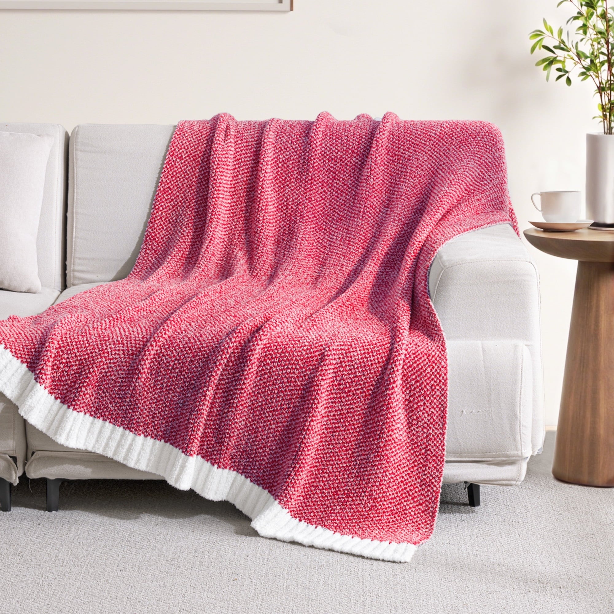Reversible Sherpa Knit Throw Blanket, Ultra Soft Cozy Fluffy Blankets, Lightweight Fuzzy Plush Throw for Couch and Bed, Mixed Red, 50"x60" - Cozy Fleece Throw Blanket for Couch & Bed Detail