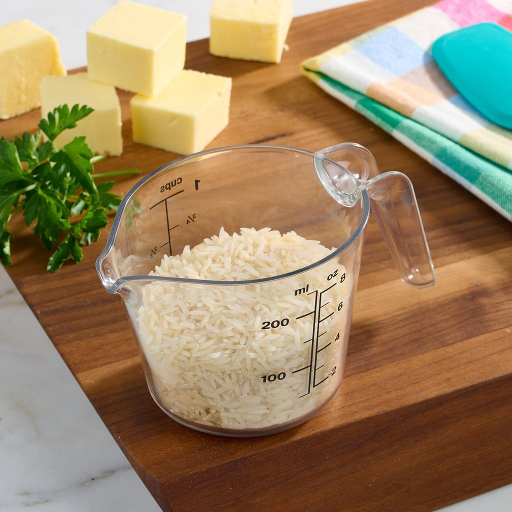 Ergonomic Manual 1 Cup Large Spout Plastic Measuring Cup, Clear - Premium Stainless Steel Garlic Presser & Peeler Detail