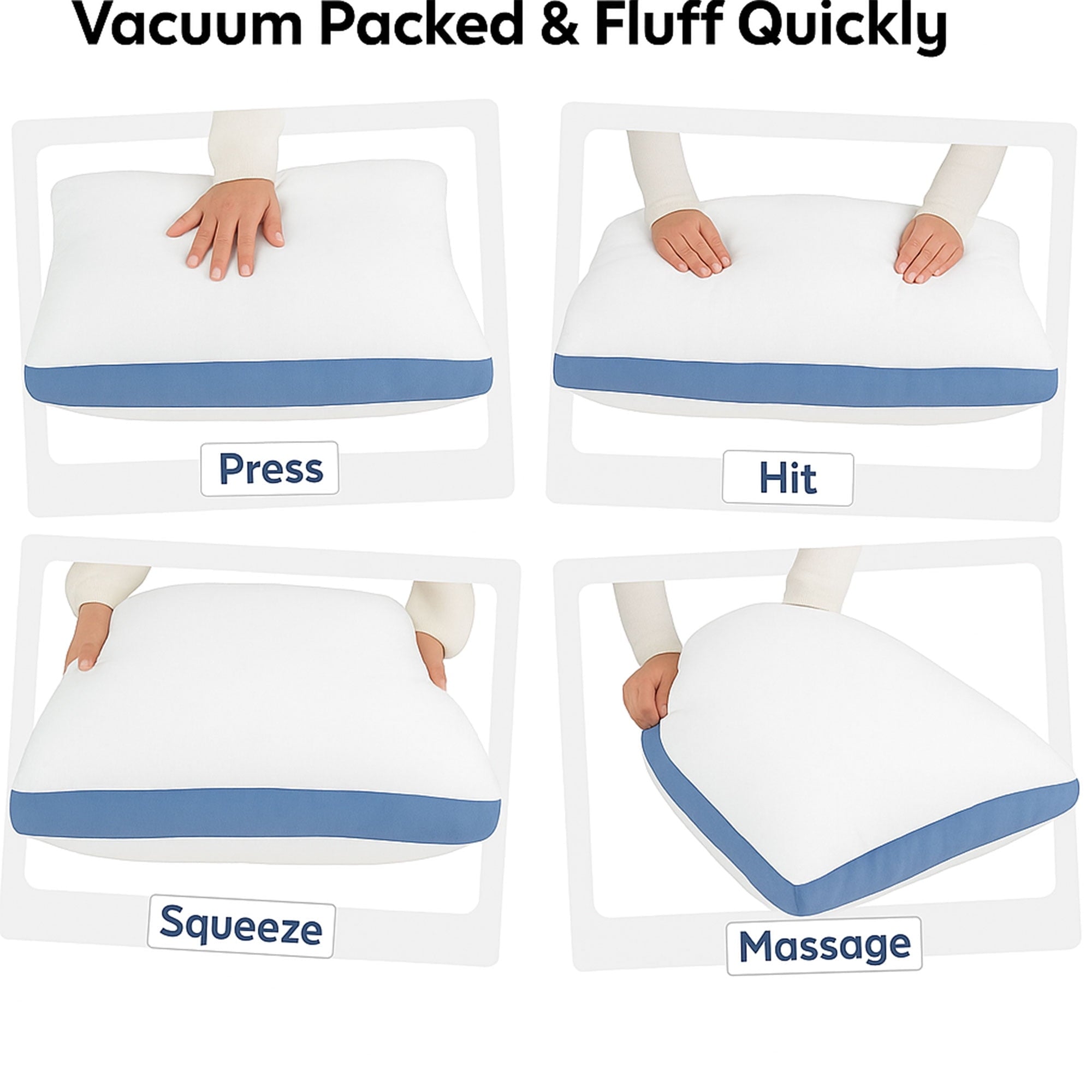 Fluffy Shredded Gusseted Queen 18x26 Bed Pillows for Sleeping Set of 2 Polycotton White Blue Stripe Comfortable - Ergonomic Memory Foam Pillow for Neck Pain Support Detail