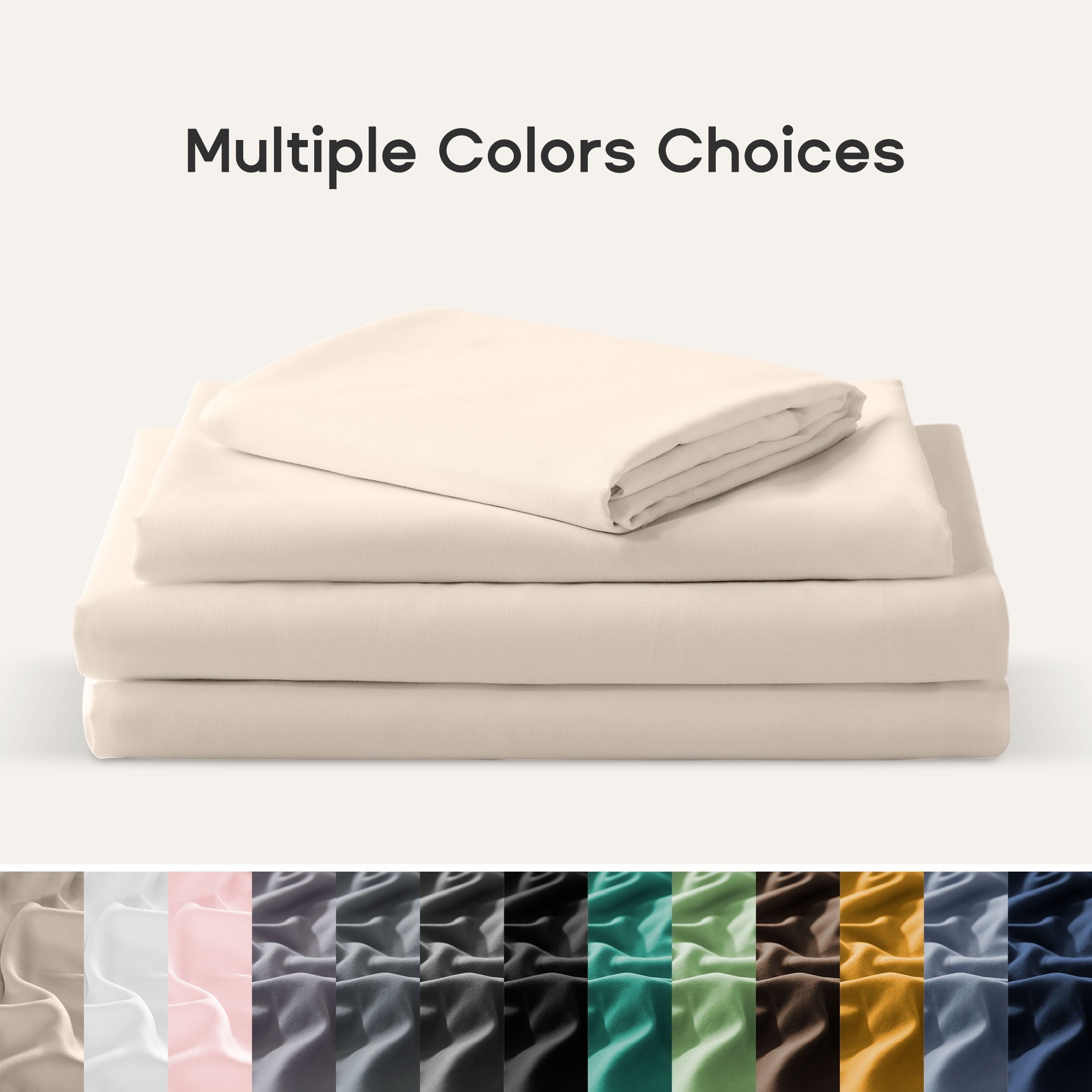 Cooling Sateen Bed Sheet Sets,Ultra Soft Breathable Luxury 4 Piece, (Beige, Queen) - Breathable Egyptian Cotton Flat & Fitted Sheets Detail
