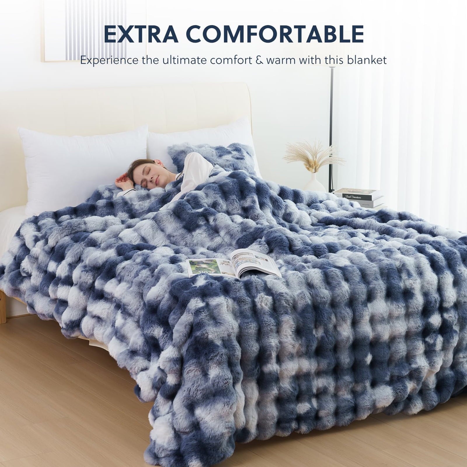Reversible Sherpa Faux Fur Throw Blanket for Couch Luxury Fluffy Thick Bubble Blanket Warm Cozy Throw for Bedroom Living Room, 50" x 60... - Luxury Knitted Decorative Throw Blanket with Fringes Detail