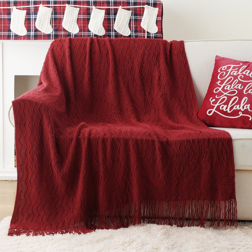 Cozy Fleece Dark Red Blanket for Couch,Burgundy Knit Throw Blanket for Bedroom,Christmas Throw,50"x60" - Cozy Fleece Throw Blanket for Couch & Bed Detail
