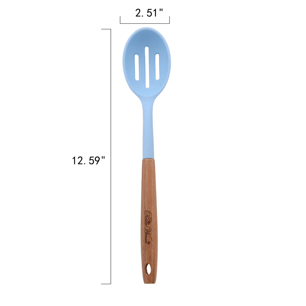 Heavy Duty 10-Piece Silicone and Acacia Wood Handle Cooking Utensils Set, Blue - Professional Kitchen Tool for Culinary Enthusiasts Detail