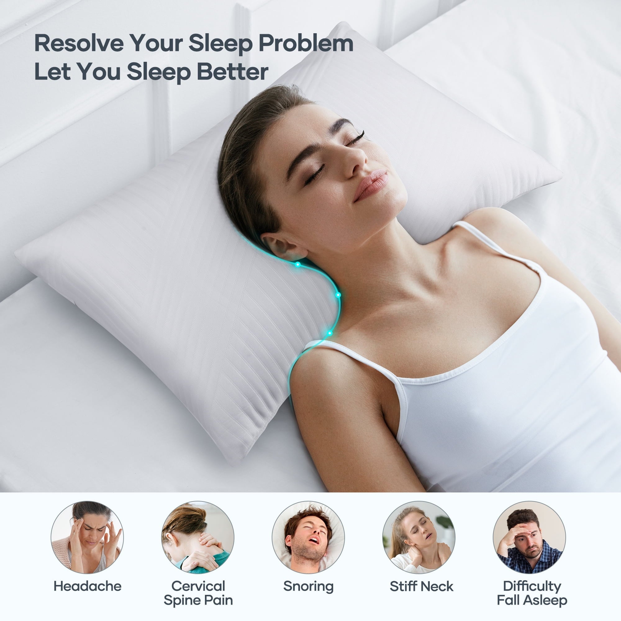 Orthopedic Support Shredded Memory Foam Pillow 2 Pack Pillow for Bed, Side, Back and Stomach Sleepers, CertiPUR-US Certified 28"x20" - Orthopedic Shredded Foam Bed Pillow Set Detail