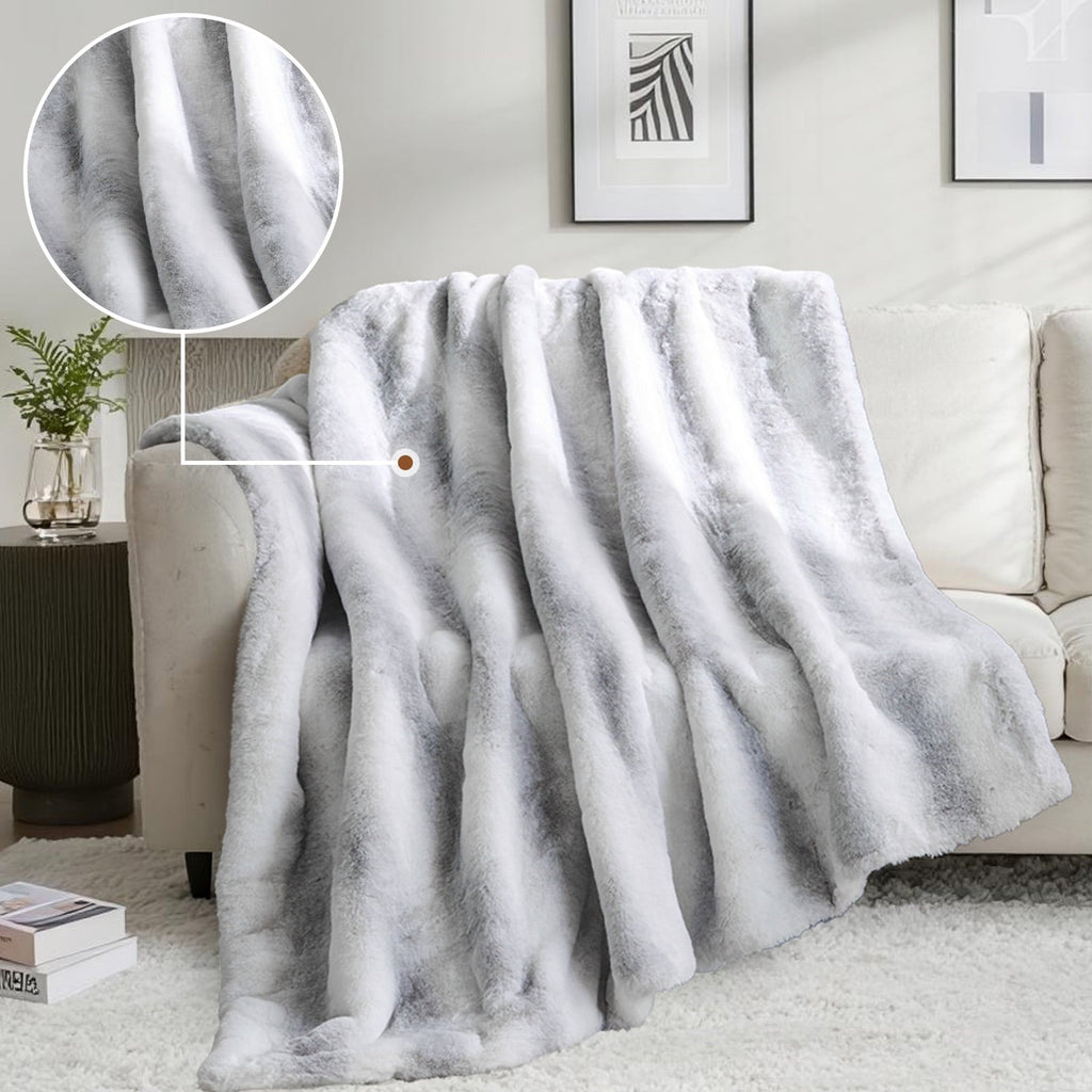 Super Soft Flannel Luxury Faux Fur Throw Blanket for Bed Super Thick Warm Fuzzy Blankets for Bedroom Living Room, 60" x 80", White - Luxury Knitted Decorative Throw Blanket with Fringes Detail