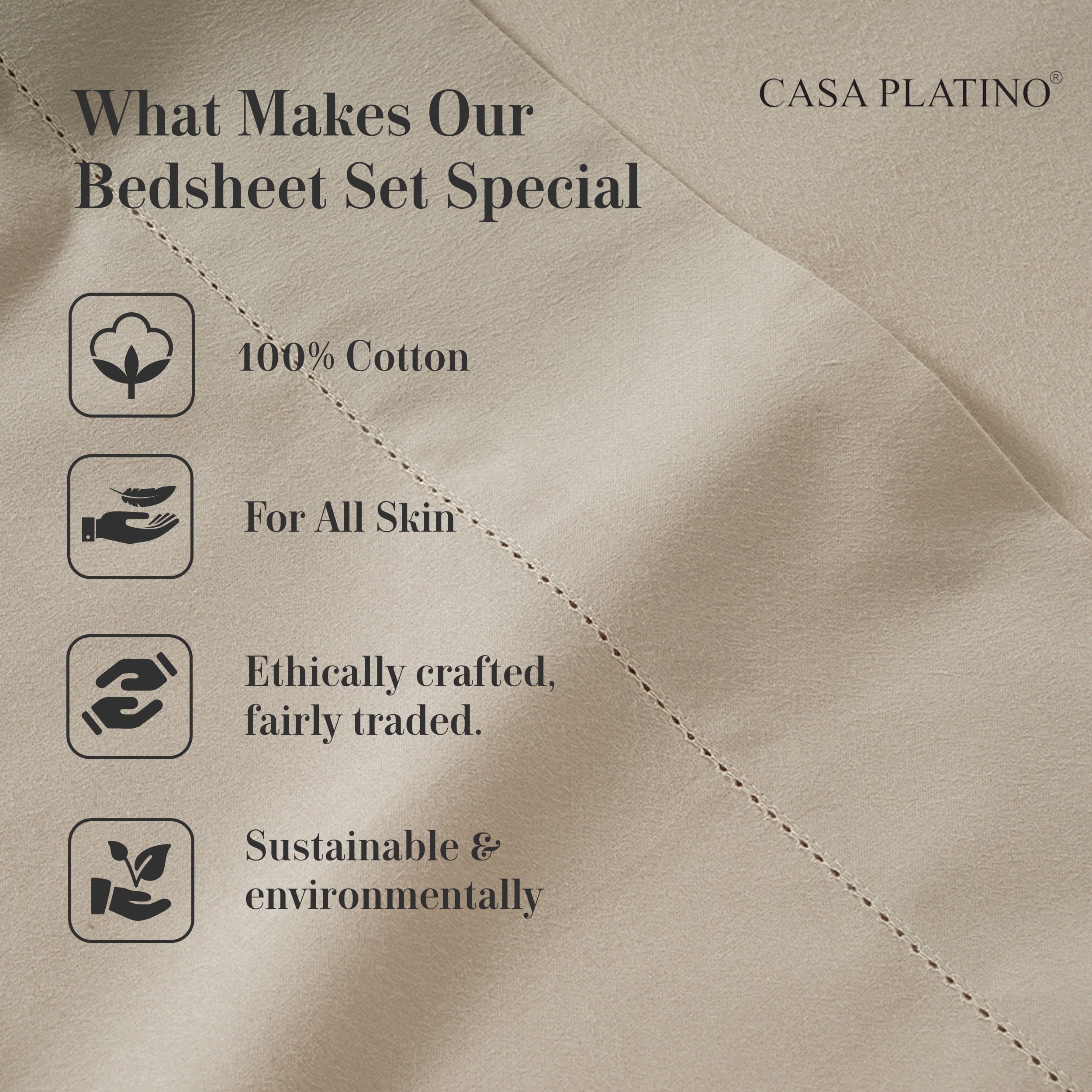 Premium Egyptian Cotton 100% Cotton Sheets Set – 4 Piece Cal King Bed Sheet, Soft & Comfy All Season Breathable Percale Weave, 15” Snug Fit D... - Premium Ultra-Soft Pillowcase Pair for Sleeping Detail