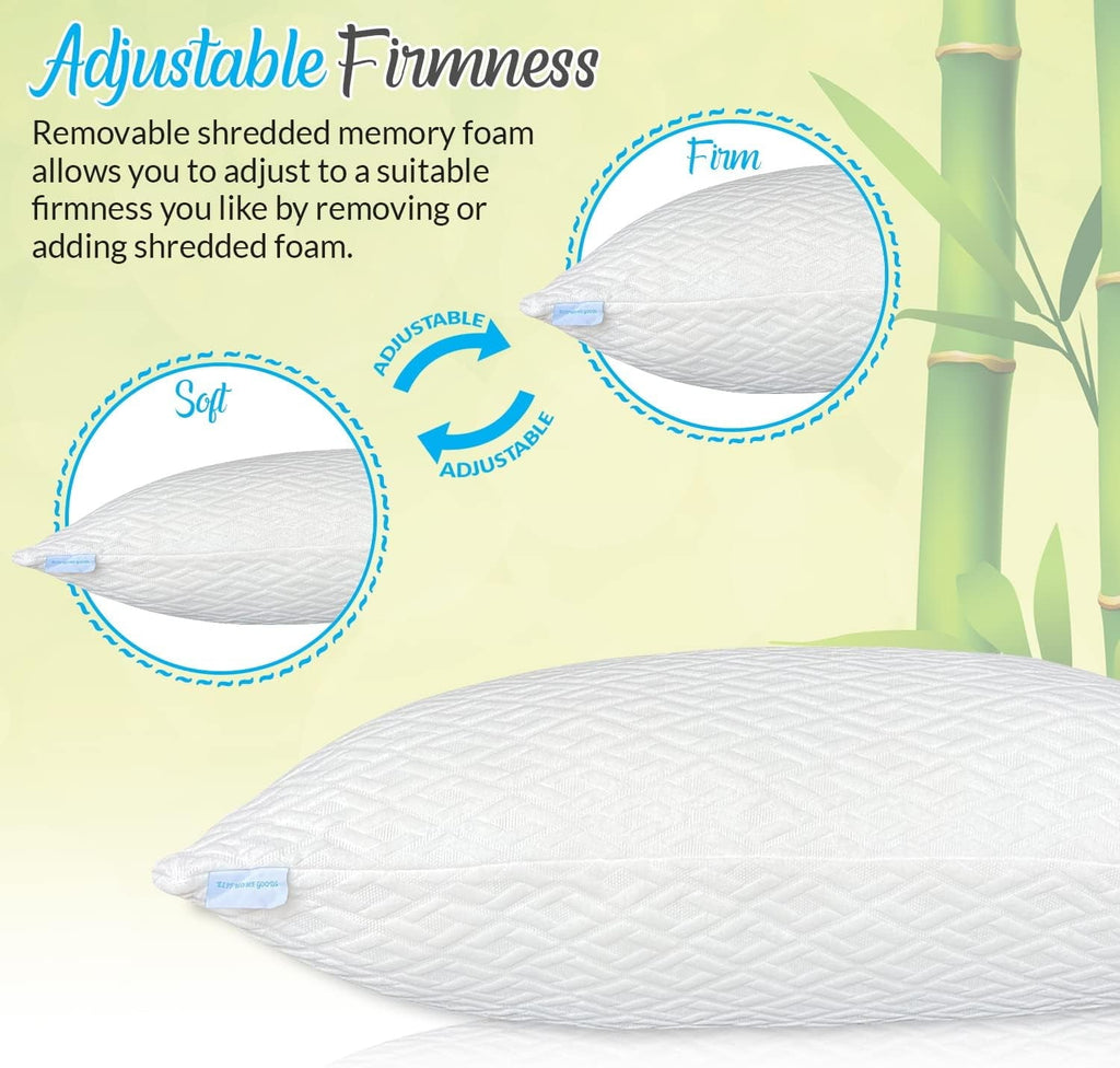 Decorative Plump King Size Bamboo Pillow, Memory Foam Bed Pillows with Washable Pillowcases, King (1 Pack) - Hotel Quality Plush Sleeping Pillows Detail