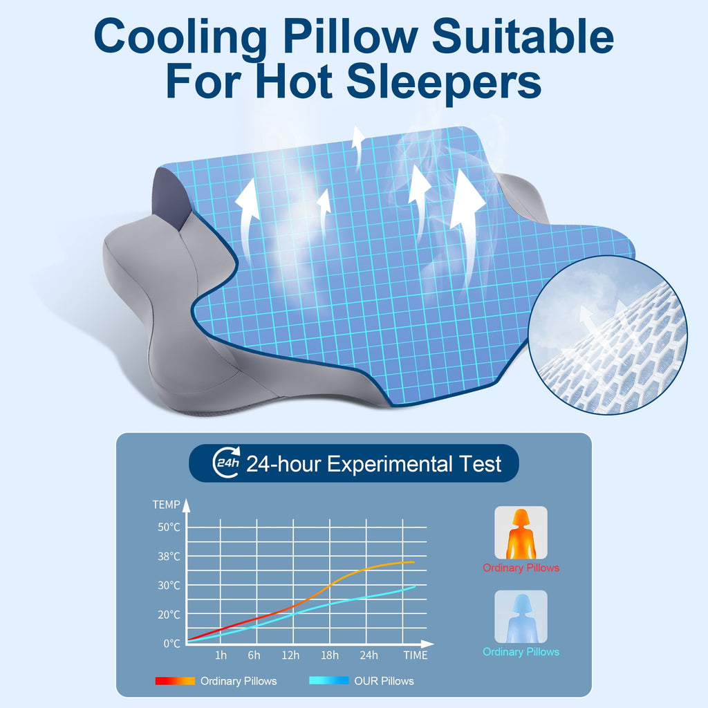 Hotel Collection Cooling Bed Pillow for Neck & Shoulder Pain Relief, Cervical Support Comfort Pillow for Side Back Stomach Sleeper, Er... - Decorative Throw Pillow Cushion for Sofa & Bed Detail