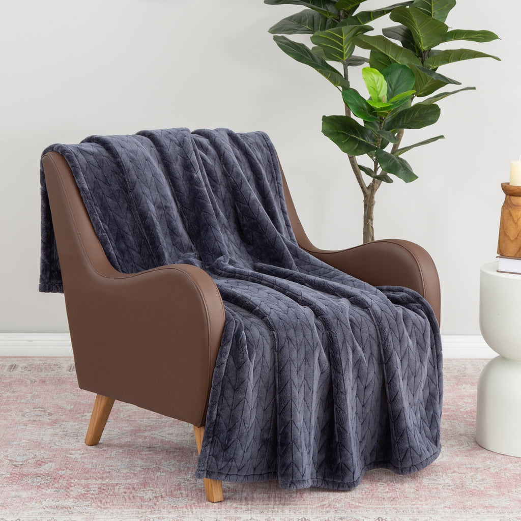 Cozy Fleece Textured Velvet Plush Soft Fleece Throw Blanket, Oversized, Greystone - Super Soft Reversible Sherpa Flannel Blanket Detail