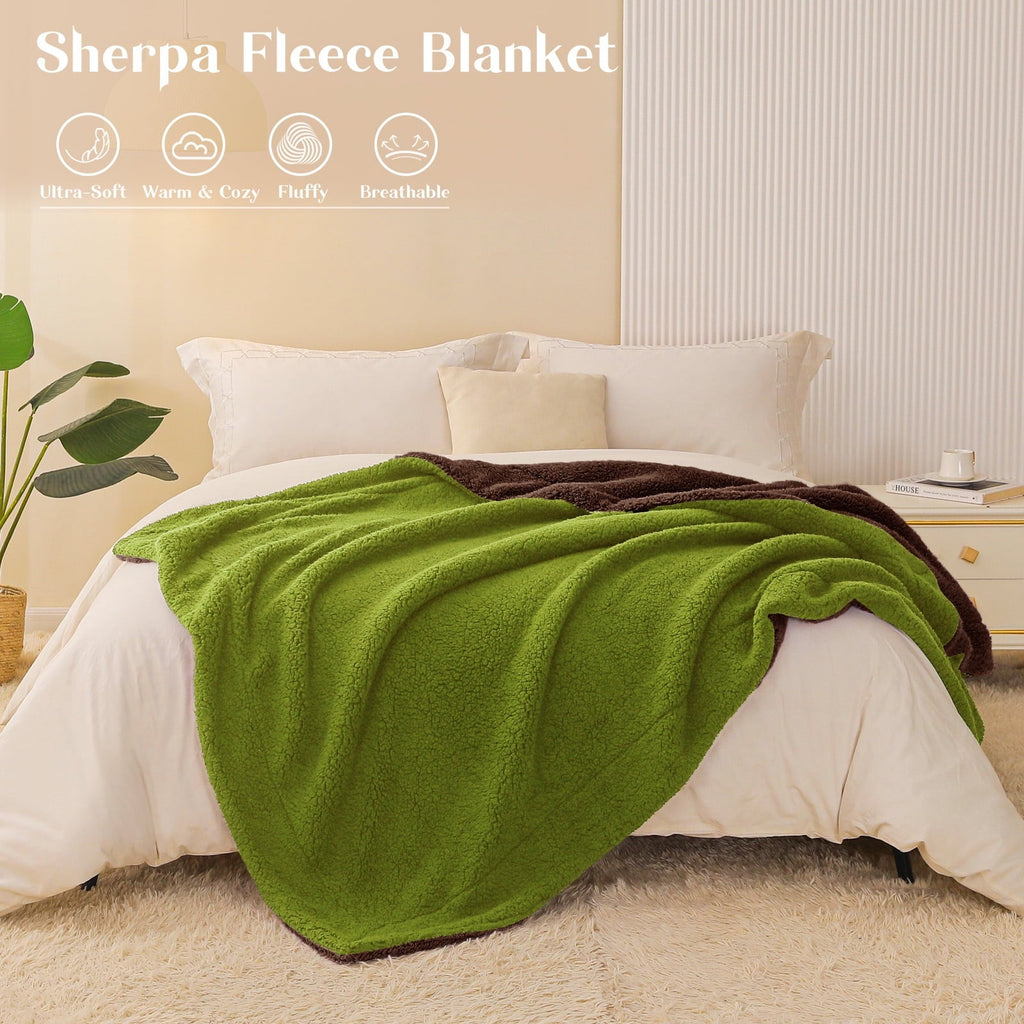 Lightweight Warm Reversible Sherpa Fleece Throw Blanket for Couch, Soft Plush Blanket for Bed Sofa, Warm Fluffy Blankets for All Seaso... - Lightweight Plush Warm Blanket for All Seasons Detail