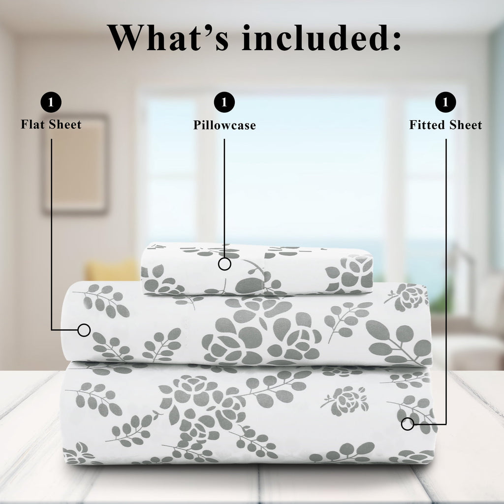 Ultra-Soft Lux Decor Twin Microfiber Bed Sheets - 3 Piece Floral Sheet Set, Soft Breathable Bedding, Wrinlkle Resistant, OEKO-TE... - Cooling Hotel Quality Bedding Sheets and Pillowcases Detail