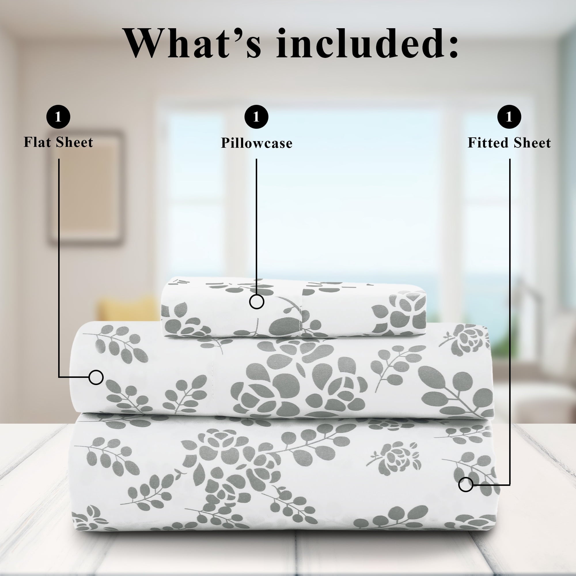 Ultra-Soft Lux Decor Twin Microfiber Bed Sheets - 3 Piece Floral Sheet Set, Soft Breathable Bedding, Wrinlkle Resistant, OEKO-TE... - Cooling Hotel Quality Bedding Sheets and Pillowcases Detail