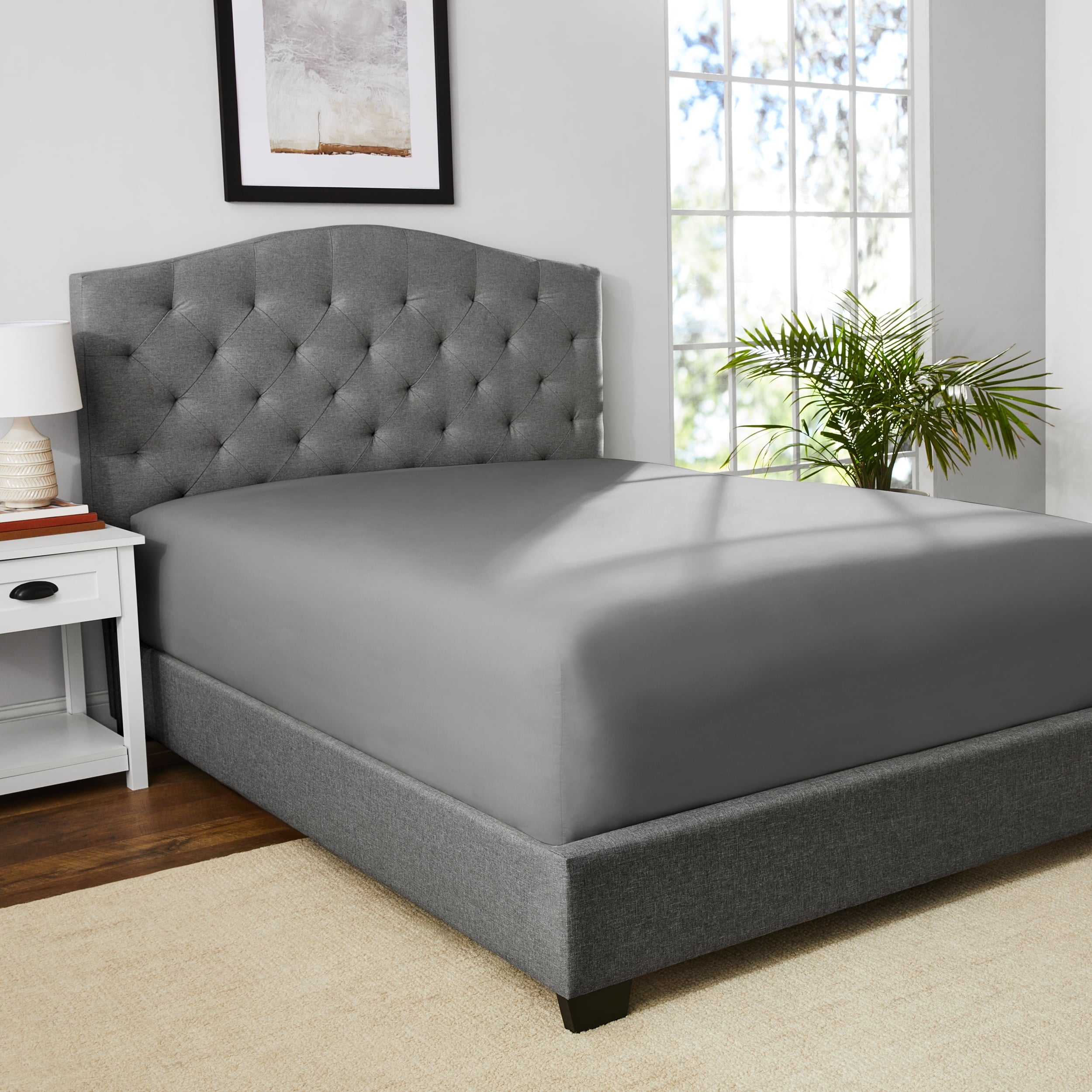 Breathable Luxury Solid Soothing-Gray Cotton Blend Fitted Sheet, Twin/Twin XL - Premium Ultra-Soft Pillowcase Pair for Sleeping Detail