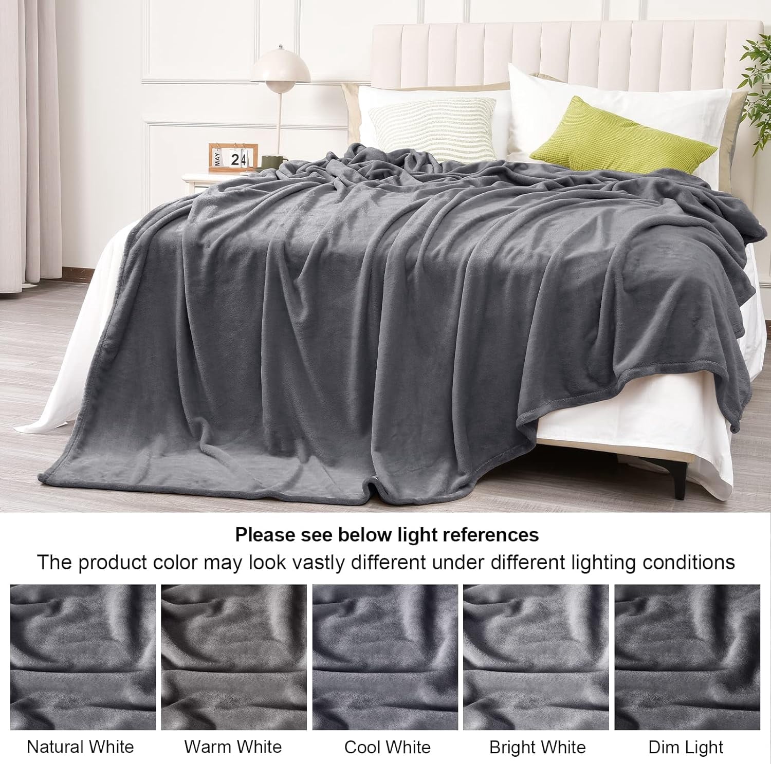 Super Soft Flannel Fleece Throw Blanket, Fuzzy Soft Lightweight Blankets for Bed, Sofa, Suitable for All Season, Grey, 50x60 inches - Lightweight Plush Warm Blanket for All Seasons Detail