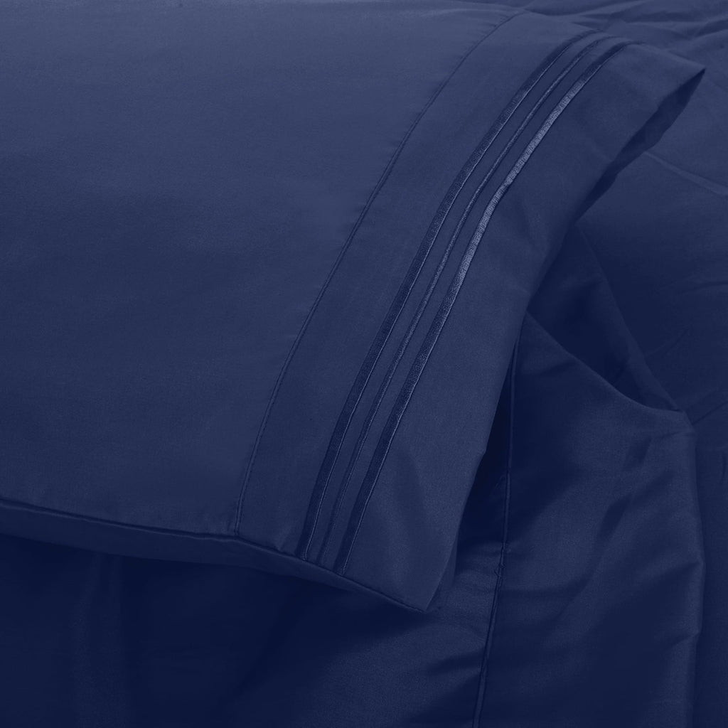 Premium Egyptian Cotton Queen Bed Sheets Set, 6 Pc Microfiber Bed Sheets, Extra Deep Pocket Queen Fitted Sheet, Flat Sheet & Pillowcases, Nav... - Breathable Egyptian Cotton Flat & Fitted Sheets Detail
