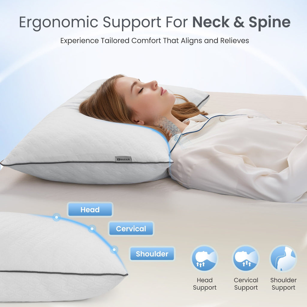Ergonomic Memory Foam Bed Pillows Hotel Collection Luxury Down Alternative Pillow for Beds 2 Pack, Medium Support for Side & Back Sleepers ... - Ergonomic Memory Foam Pillow for Neck Pain Support Detail