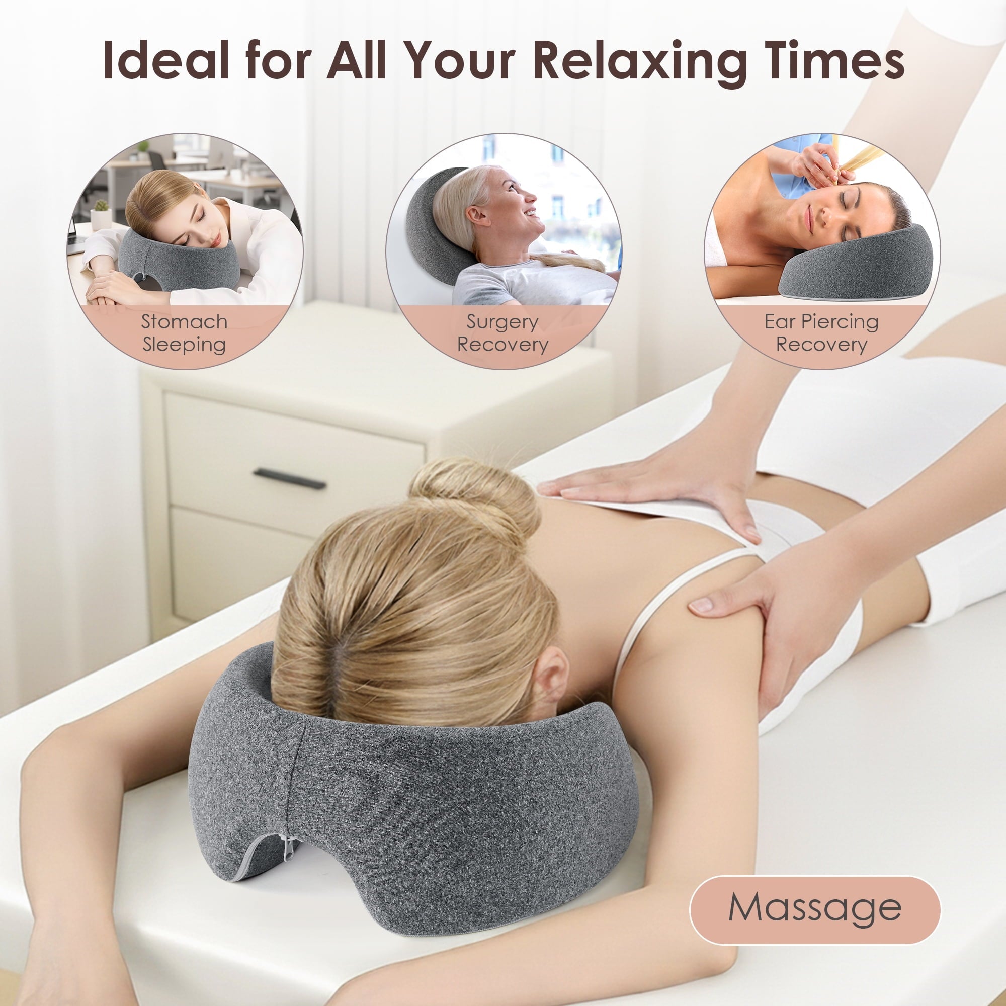 Decorative Plump Face Down Pillow Massage Headrest for Bed, Memory Foam Pillow Face Cradle Support for Stomach Sleepers, Eye Post-Surg... - Decorative Throw Pillow Cushion for Sofa & Bed Detail