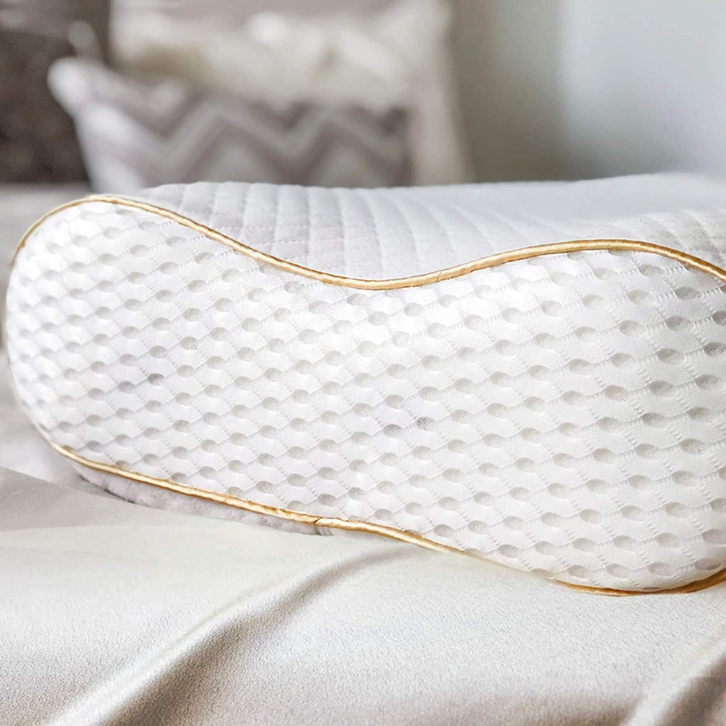 Orthopedic Support Queen Memory Foam Pillow + Extra Pillowcase, Bed Pillow for Neck & Shoulders for Adult - Ergonomic Memory Foam Pillow for Neck Pain Support Detail