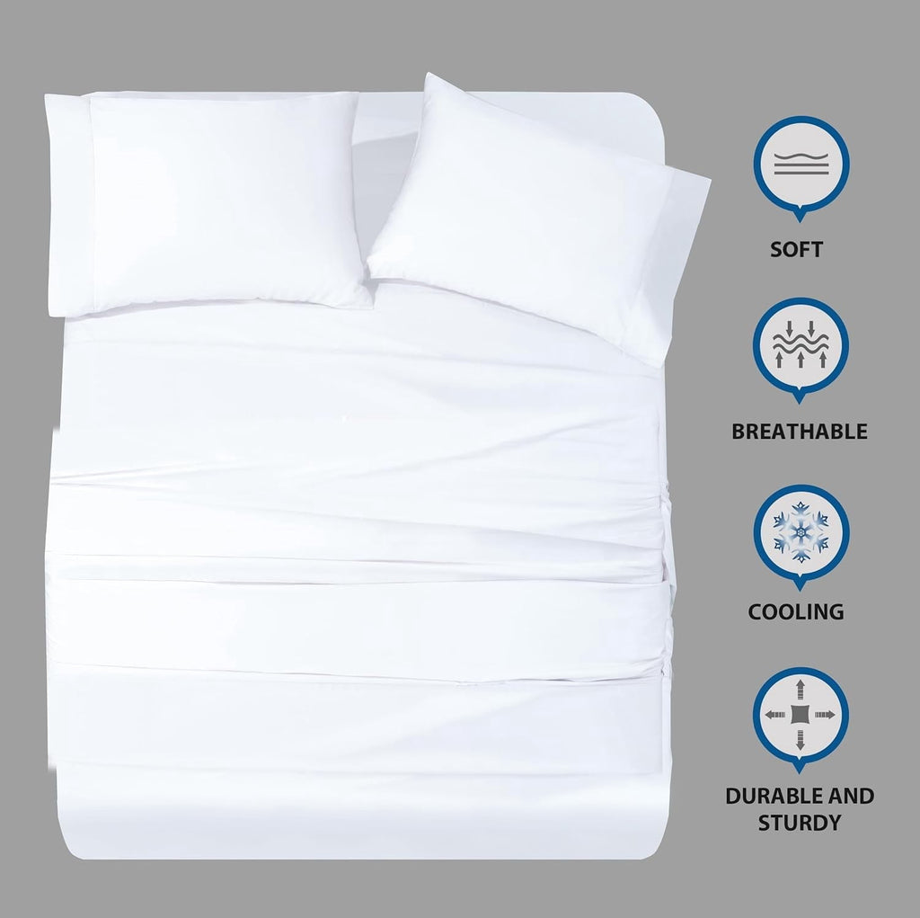 Wrinkle-Resistant Bed Sheets Set 4 Pieces, 600 TC 100% Egyptian Cotton Bed Sheets, Breathable, Soft & Silky Sateen Weave Fits Mattress ... - Premium Ultra-Soft Pillowcase Pair for Sleeping Detail