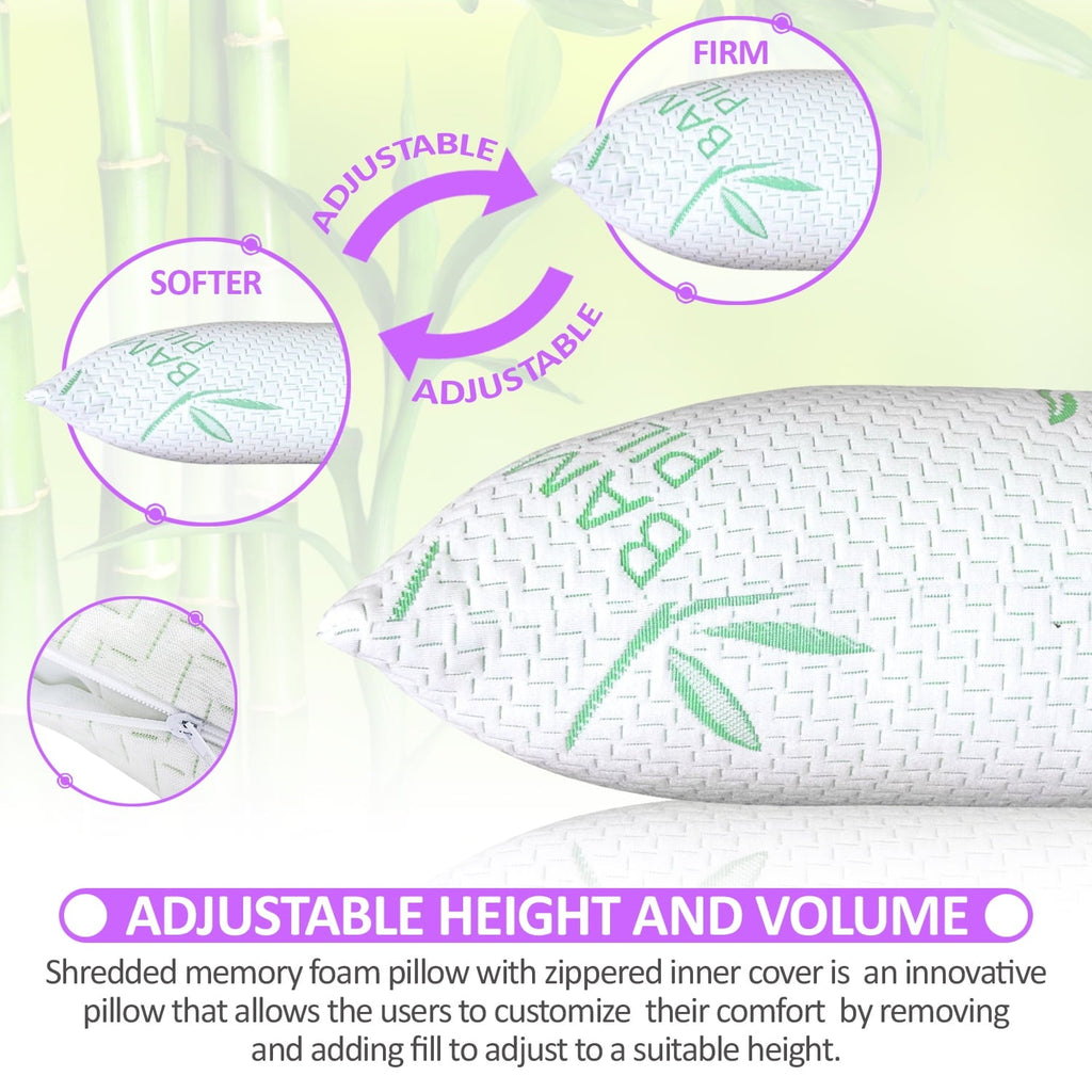 Hotel Collection King Size Bamboo Pillow, Memory Foam Bed Pillows with Washable Pillowcases, King - Ergonomic Memory Foam Pillow for Neck Pain Support Detail