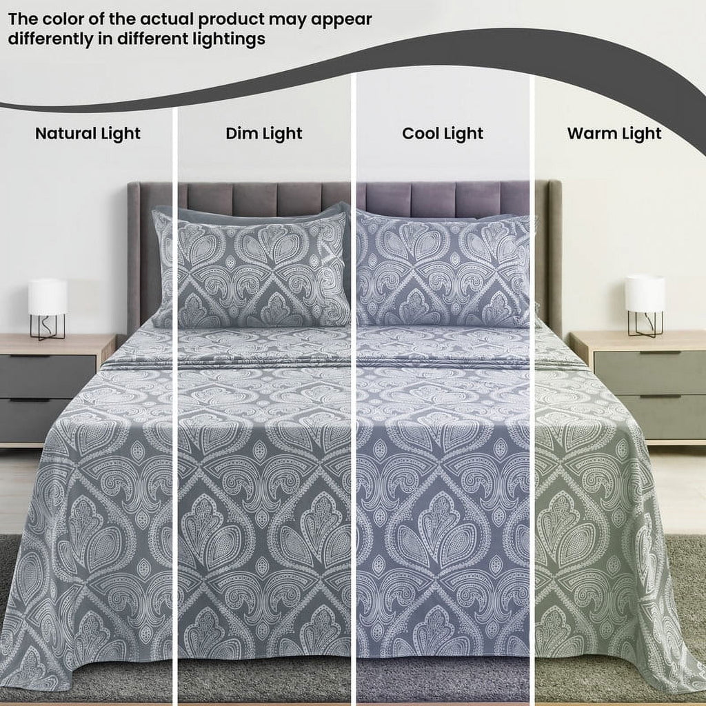 Breathable Luxury 6-Piece Bed Sheet Set, Deep Pocket Queen Sheets Up to 16 Inch, 1 Flat Sheet , 1 Fitted Sheet & 4 Pillowcases (Queen, ... - Luxury Bed Sheet Set with Deep Pockets Detail