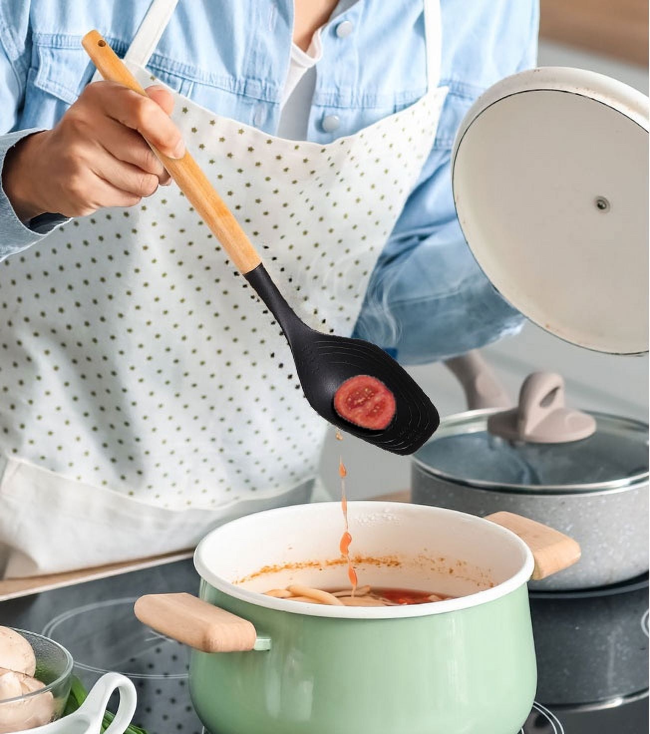 Durable Steel with Bamboo Handle, Ideal for Cooking , 13in L - Heavy Duty Stainless Steel Kitchen Shears Detail