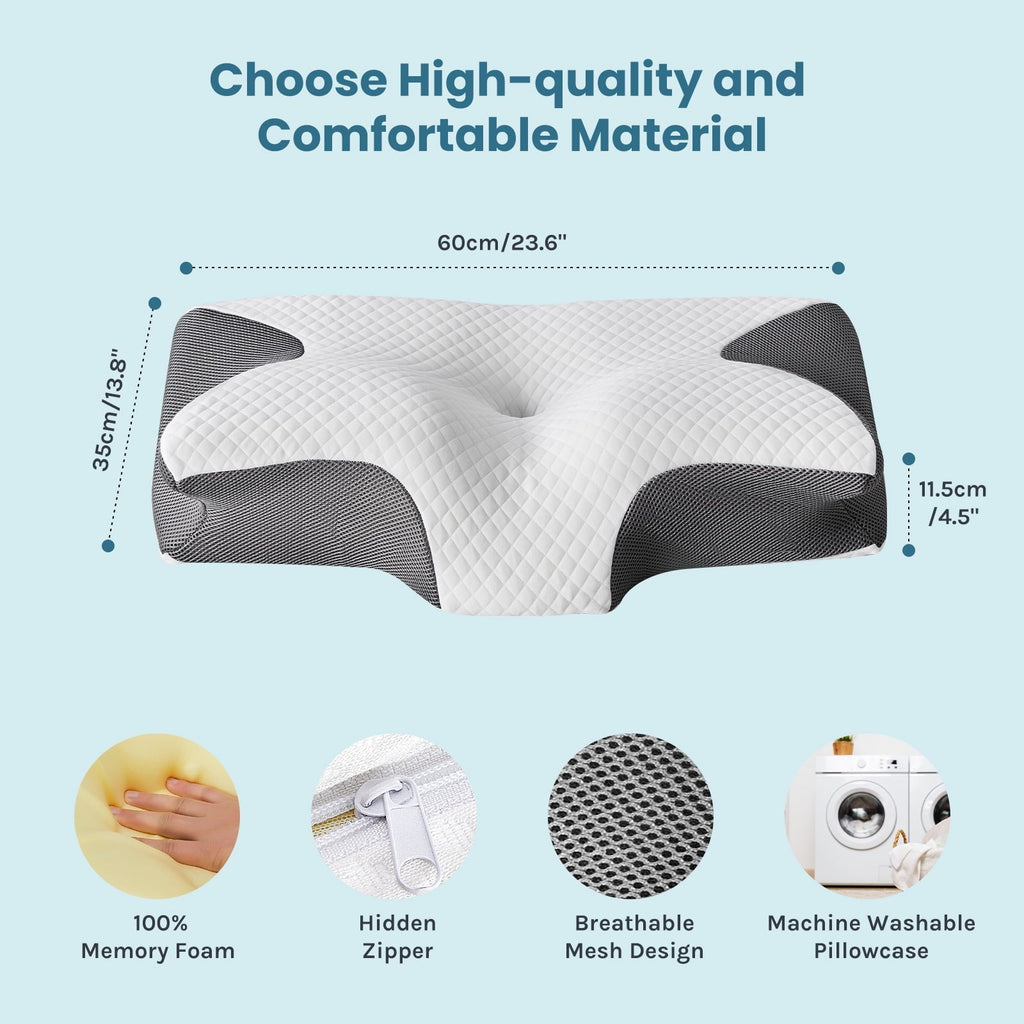 Ergonomic Memory Foam Cervical Pillow for Pain Relief, Ergonomic Side Sleeper Pillow for Orthopedic Contour Support for Bed Sleeping, Memor... - Orthopedic Shredded Foam Bed Pillow Set Detail