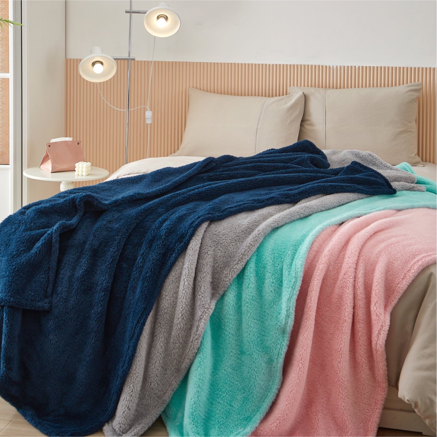 Cozy Fleece Soft, Navy Blue, Oversized, Fuzzy, Throw Blanket for Kids, 72 x 50 inches - Super Soft Reversible Sherpa Flannel Blanket Detail