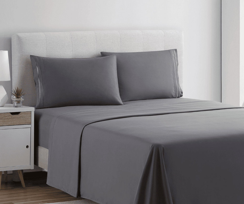 Breathable Luxury Queen Sheets Set, 1800 Series 4 Piece Sheets , Luxury Soft Microfiber Queen Size Bed Sheets Set, Gray - Luxury Bed Sheet Set with Deep Pockets Detail