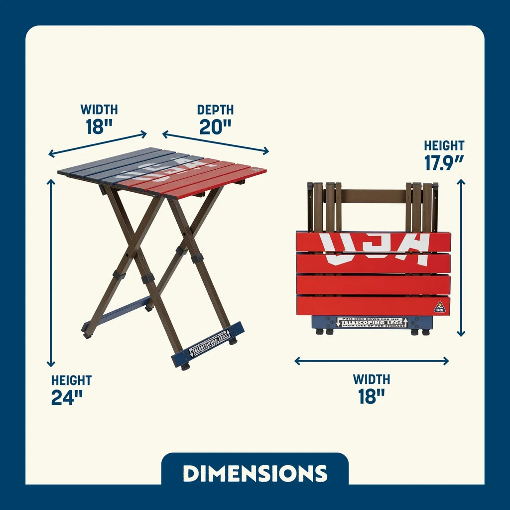 Slim-Fold Compact Camp Table 20 - USA Anniversary Deluxe - Choice 757 - Multi-Functional Heavy-Duty Grilling Table Counter Detail