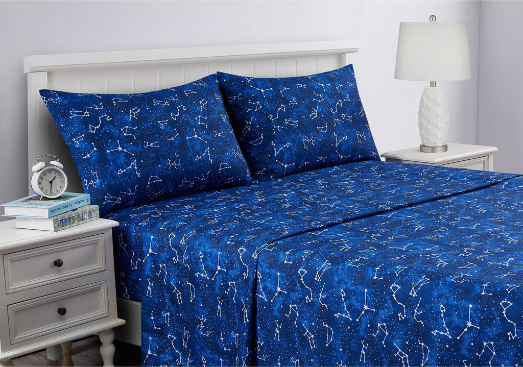 Ultra-Soft Kids Soft Microfiber Sheet Set, Navy Blue Stars, Full, 4 Pieces, Easy Care - Luxury Bed Sheet Set with Deep Pockets Detail