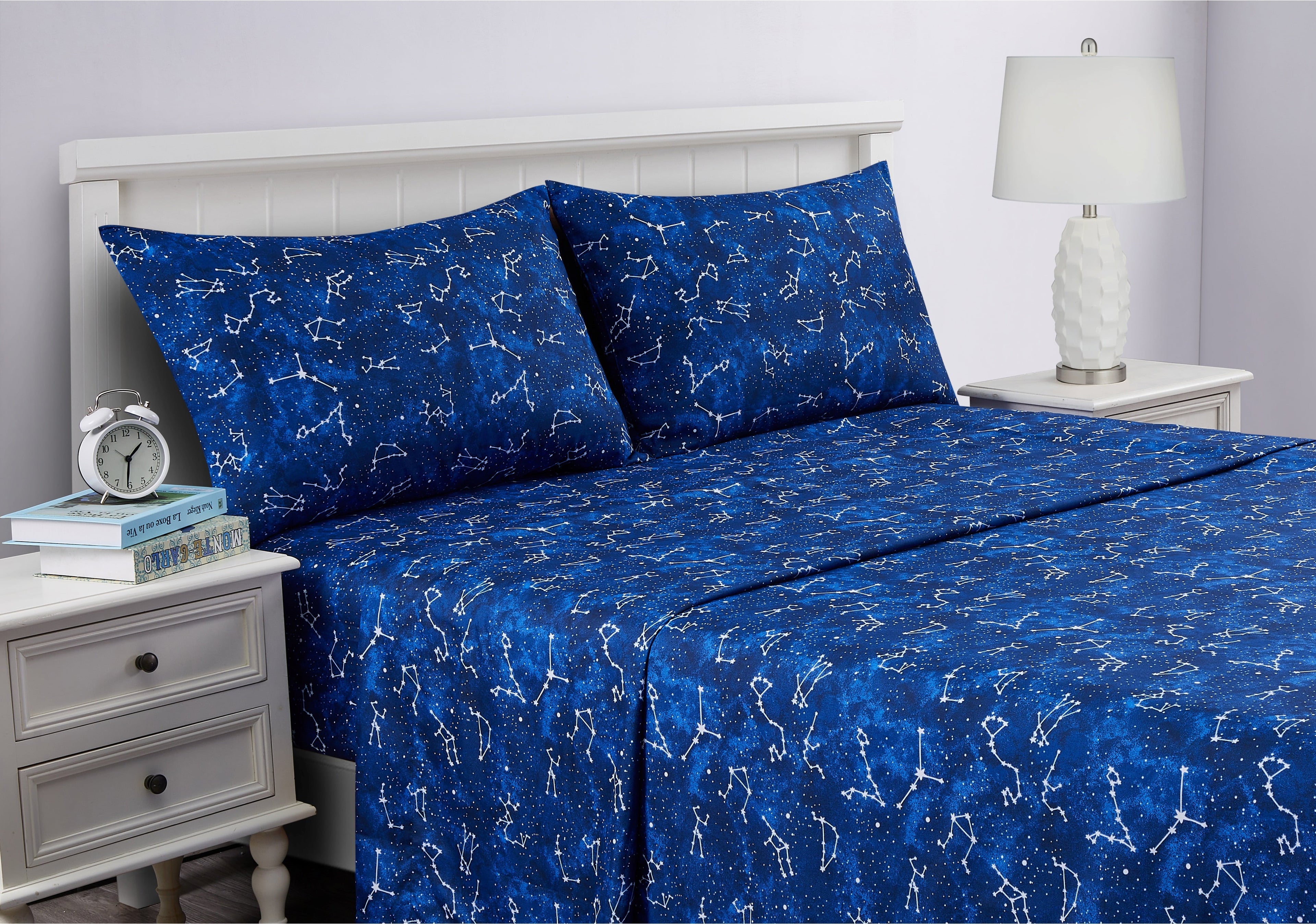 Ultra-Soft Kids Soft Microfiber Sheet Set, Navy Blue Stars, Full, 4 Pieces, Easy Care - Luxury Bed Sheet Set with Deep Pockets Detail