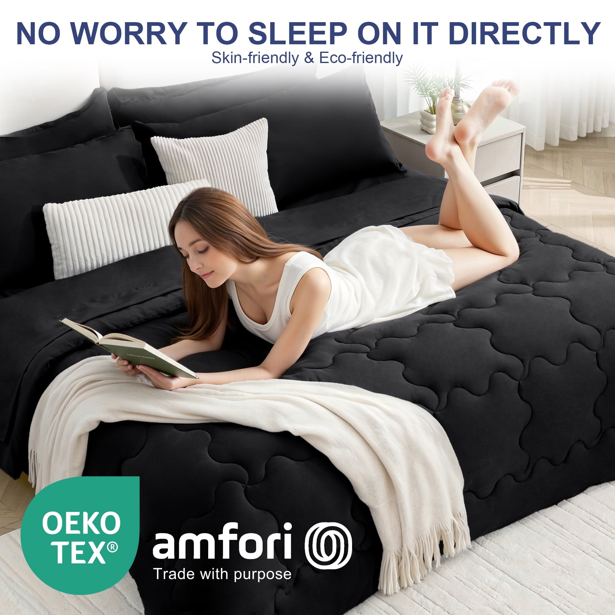 All-Season 7 Pieces Comforter Set Full，Bed in A bag，All Seasons Bedding sets with Comforter,Fitted Sheet,Flat Sheet,Pillowcases ... - Cloud-Like Soft Lightweight Bed Comforter Detail